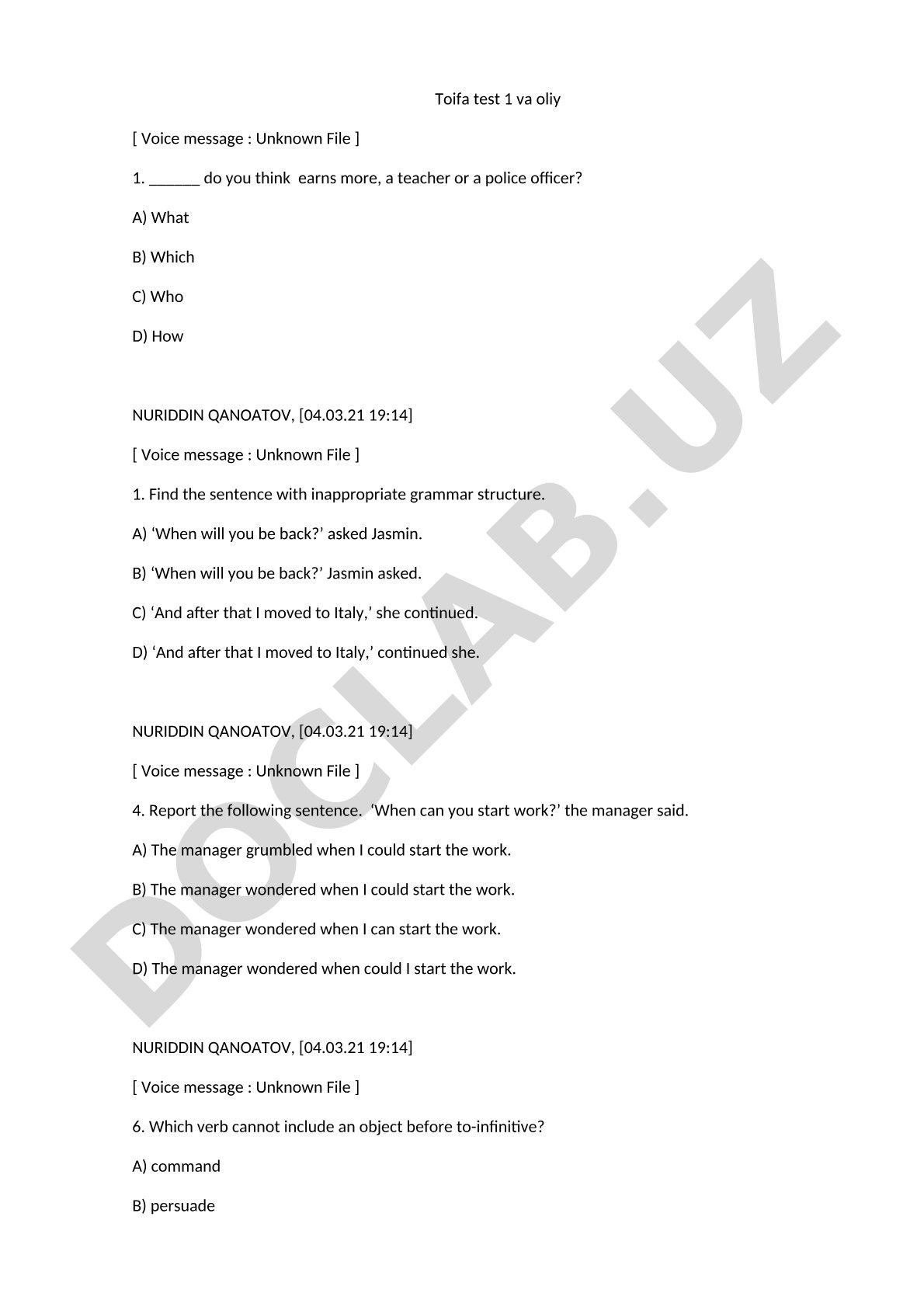 English grammar multiple-choice questions