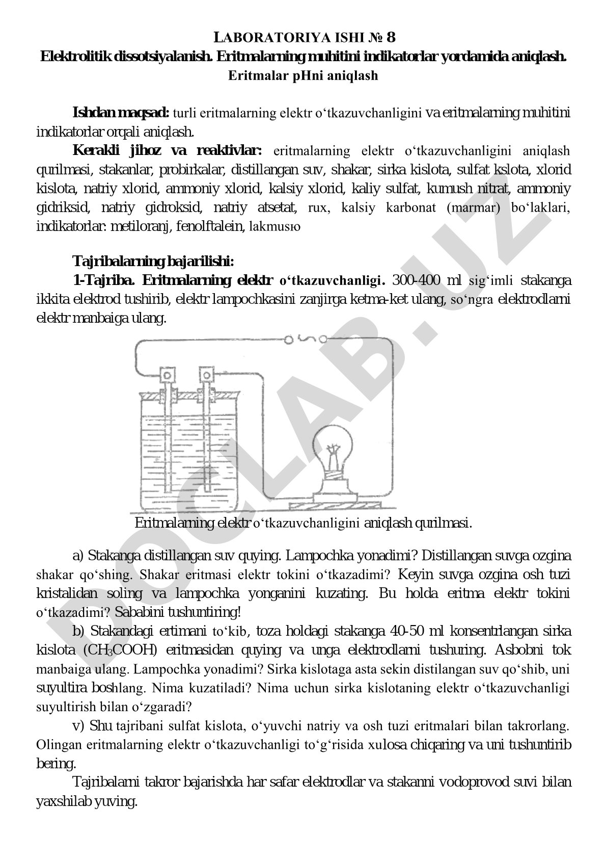 Elektrolitik dissotsialanish va eritmalar muhitini indikatorlar yordamida aniqlash