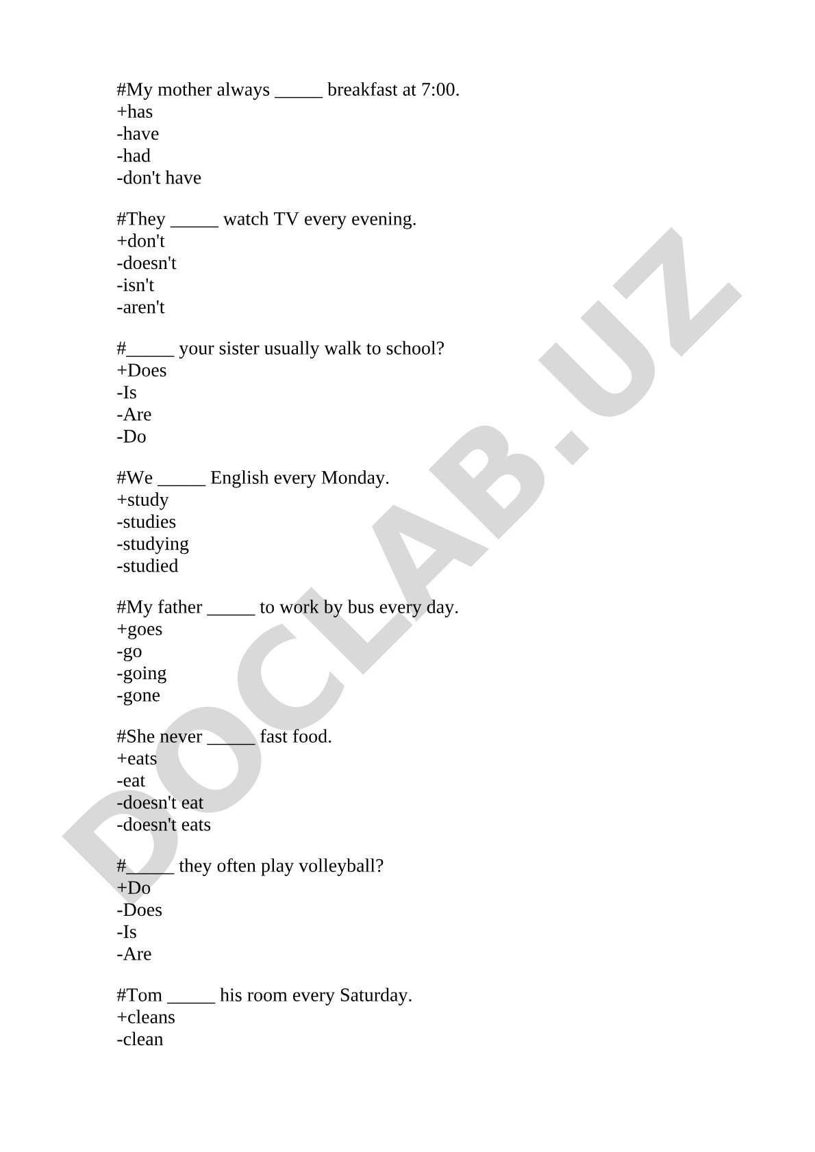 Present Simple Tense Exercises