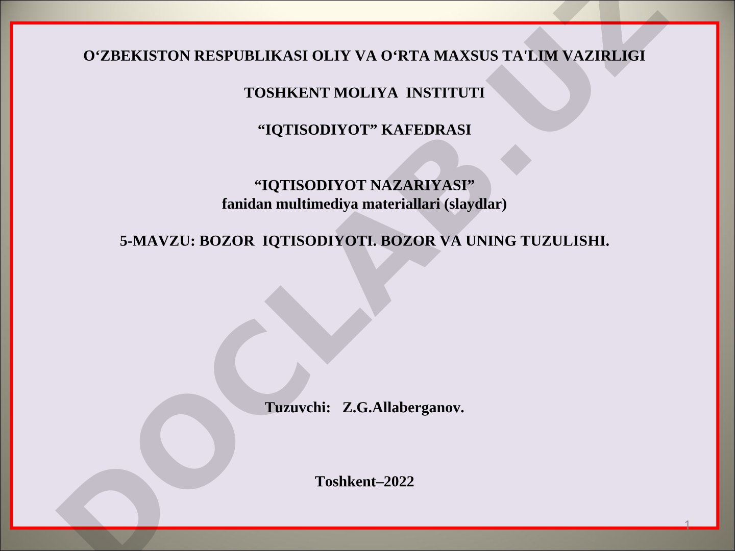 Bozor iqtisodiyoti va uning tuzilishi