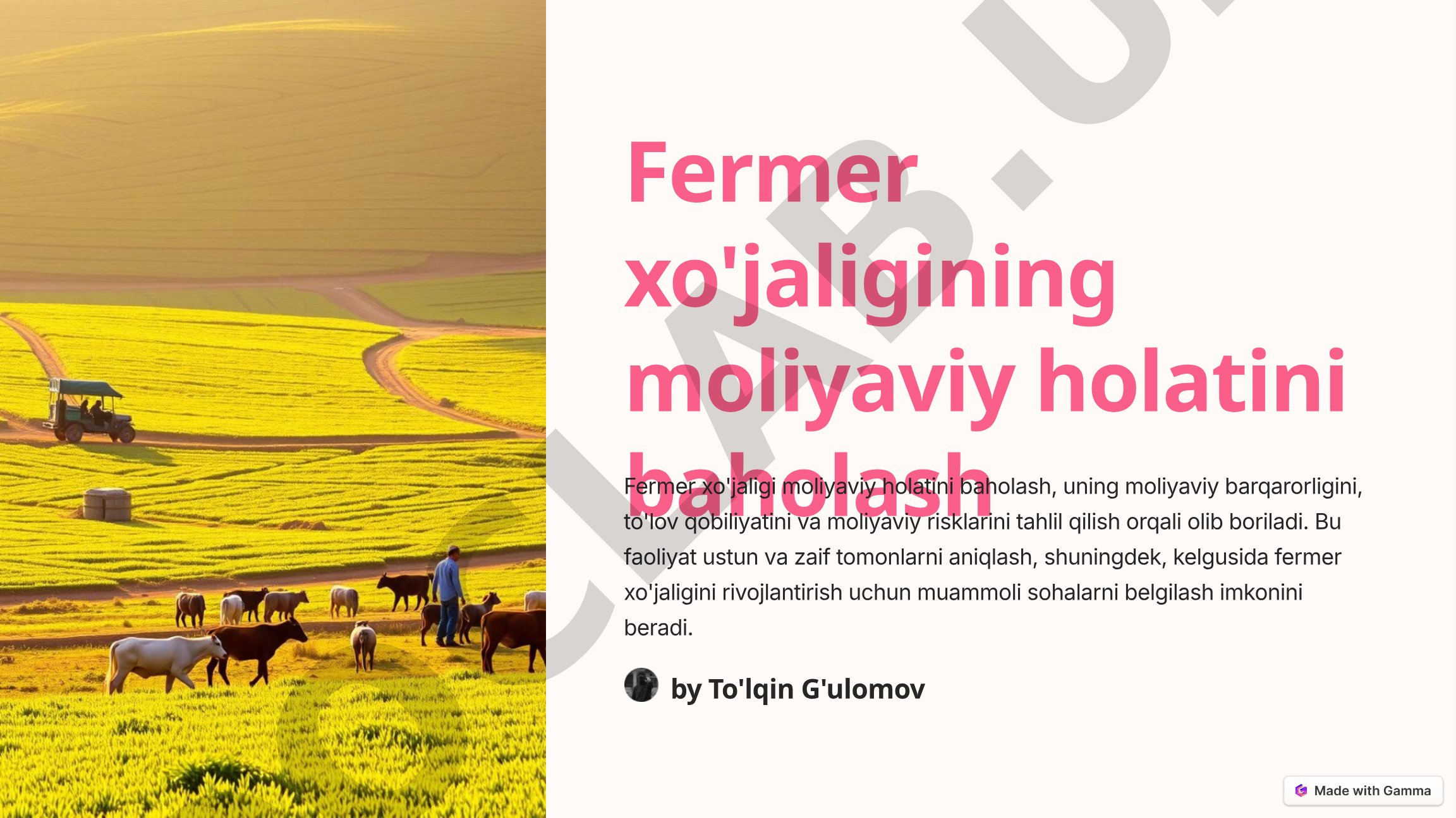 Fermer xo'jaligining moliyaviy holatini baholash