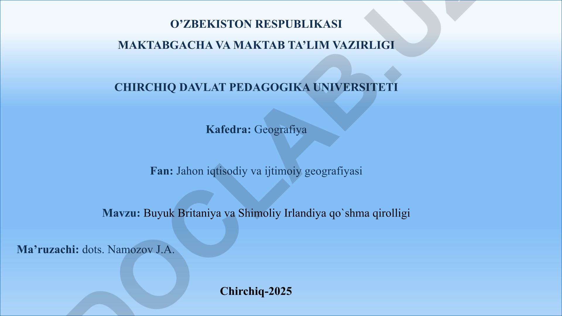 Buyuk Britaniya va Shimoliy Irlandiya qo`shma qirolligi