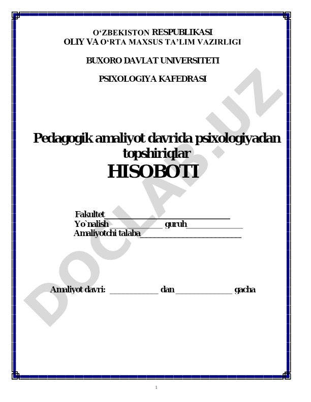 Pedagogik amaliyot davrida psixologiyadan topshiriqlar hisoboti