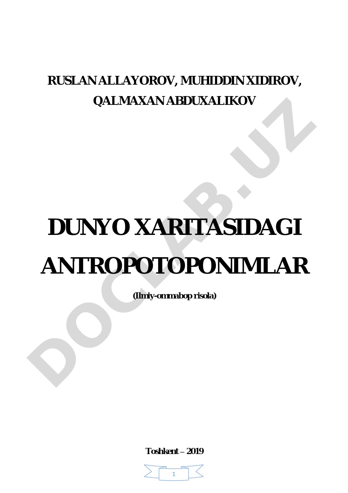 DUNYO XARITASIDAGI ANTROPOTOPONIMLAR