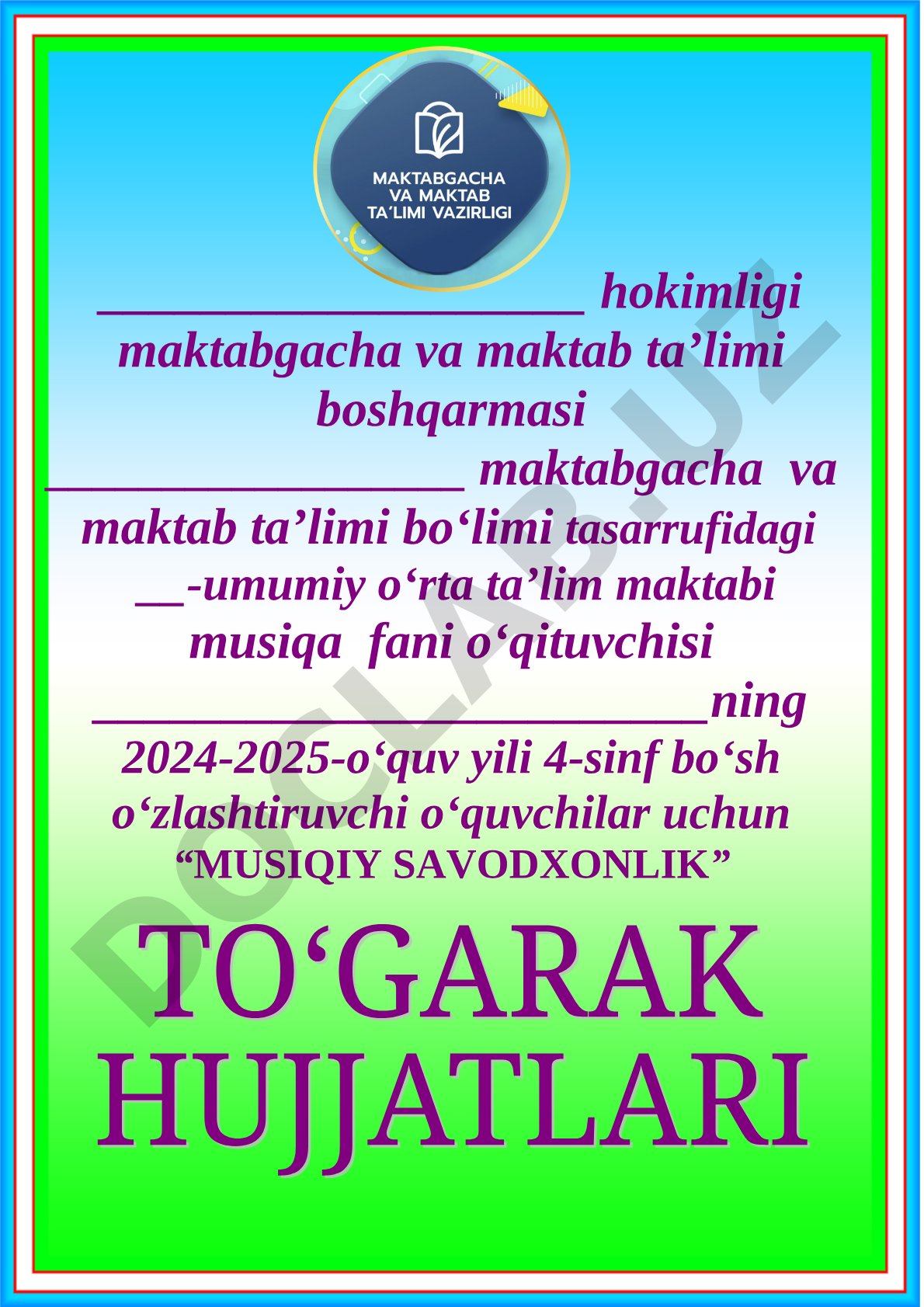 4-sinf bo'sh o'zlashtiruvchi o'quvchilar uchun musiqiy savodxonlik to'garagi