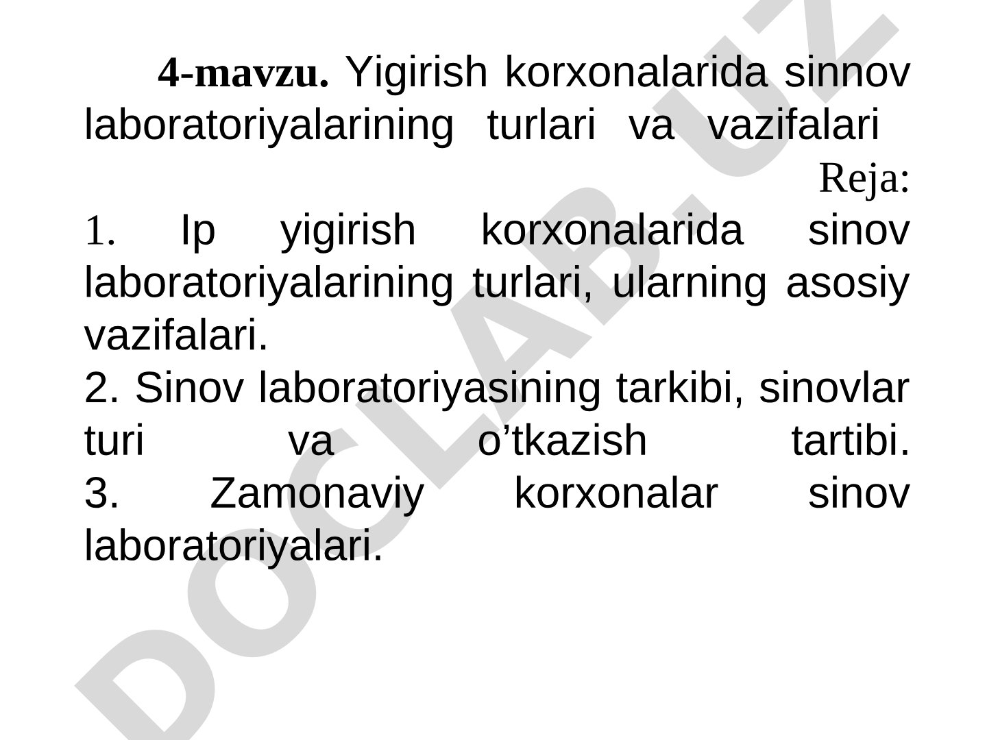 Yigirish korxonalarida sinnov laboratoriyalarining turlari va vazifalari