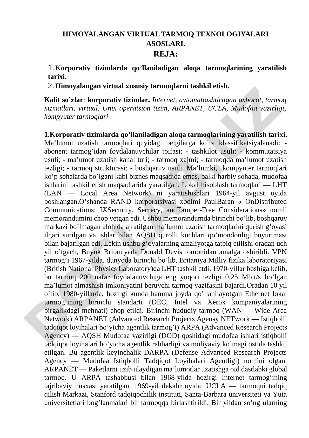 Himoyalangan virtual tarmoq texnologiyalari asoslari