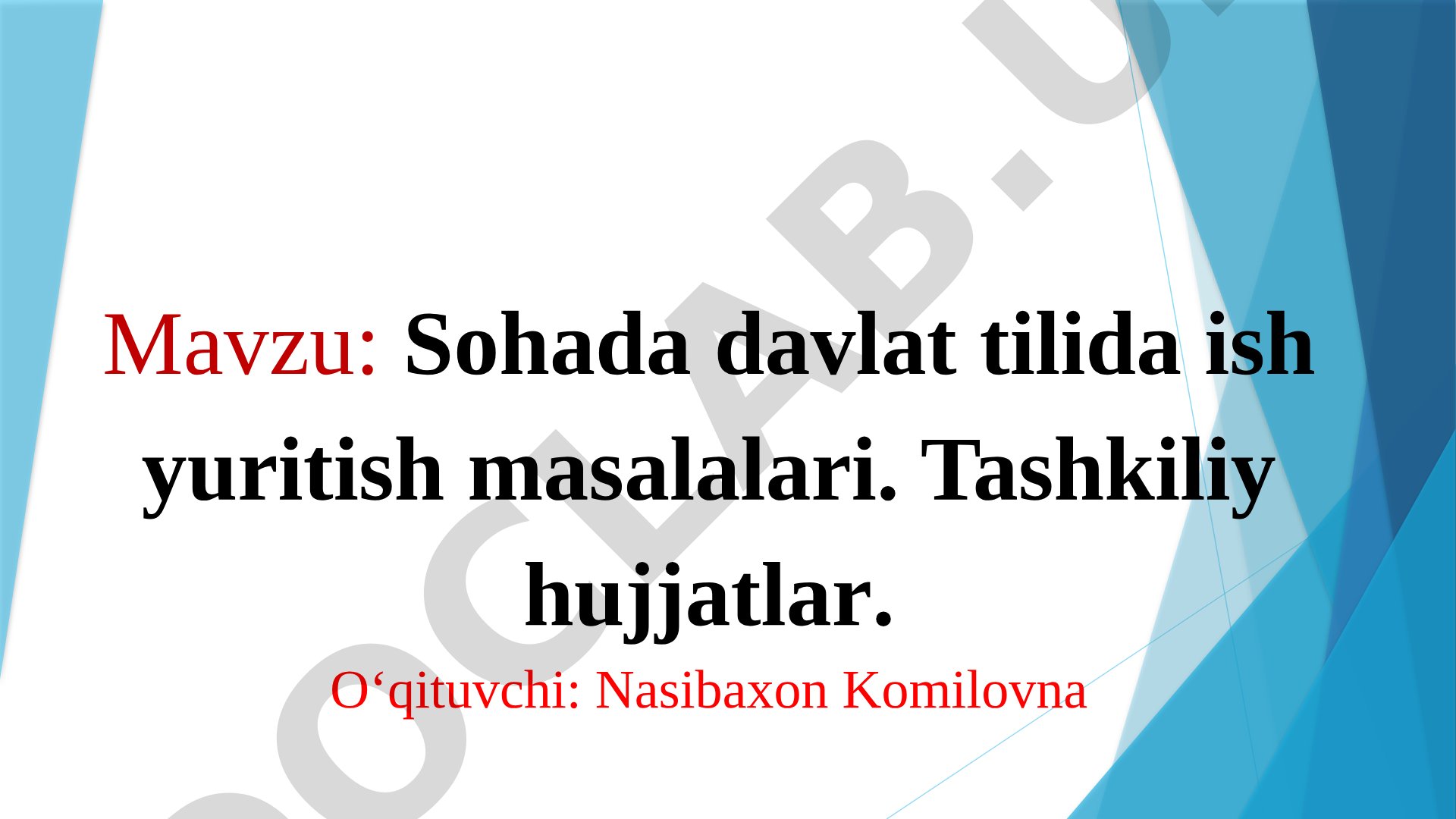 Sohada davlat tilida ish yuritish masalalari. Tashkiliy hujjatlar.
