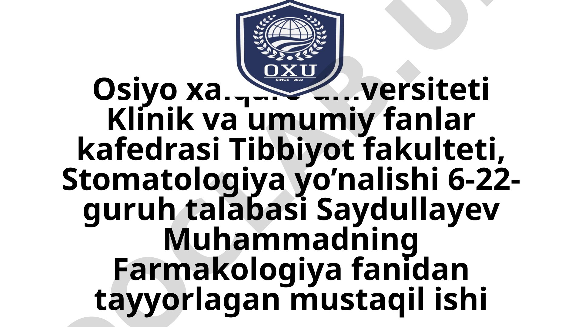 Mahalliy anestetiklar. Stomatologiyada qo’llanishi