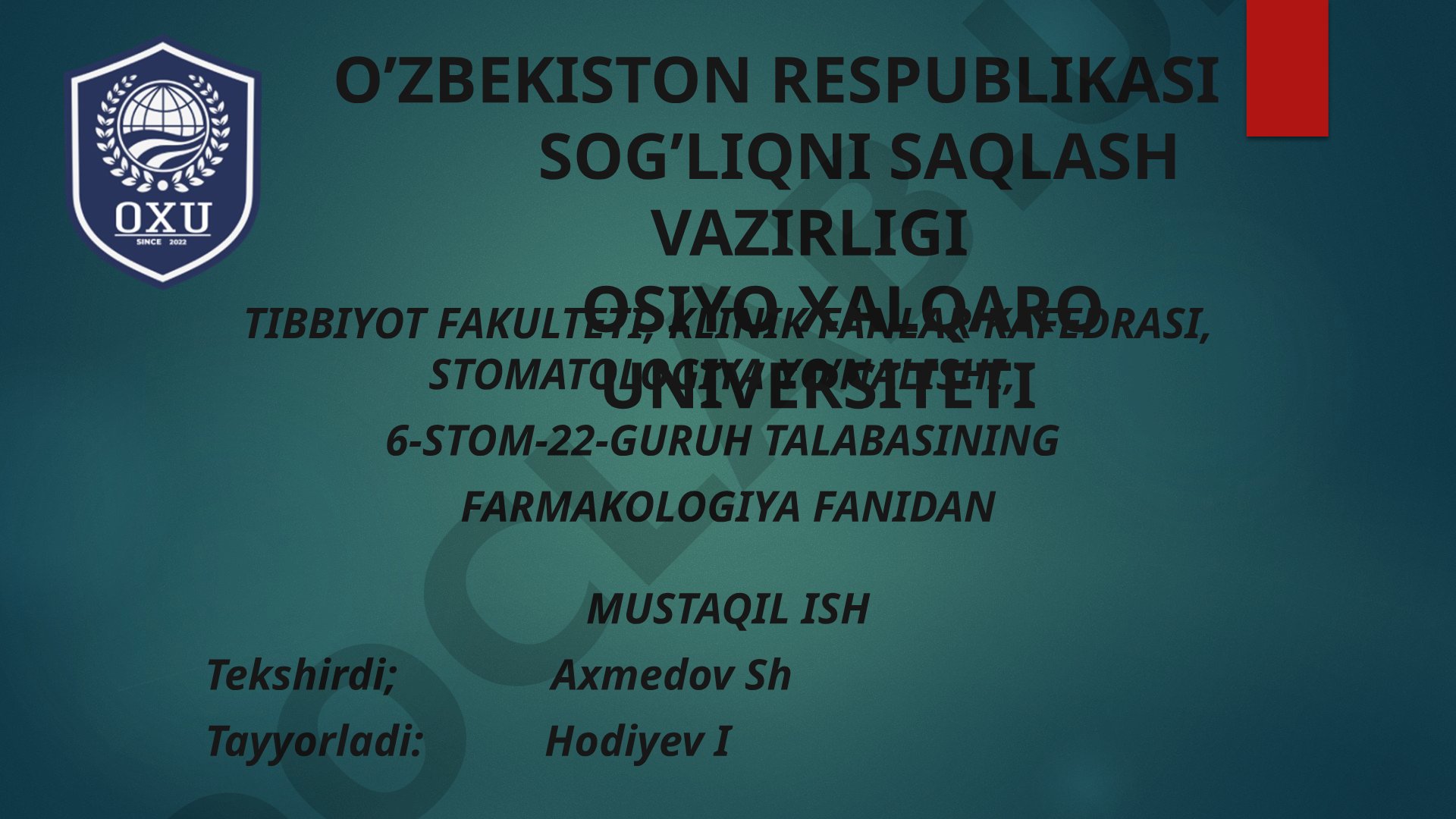 Qon tomirlar tonusini pasaytiruvchi gipotenziv dorilar haqida
