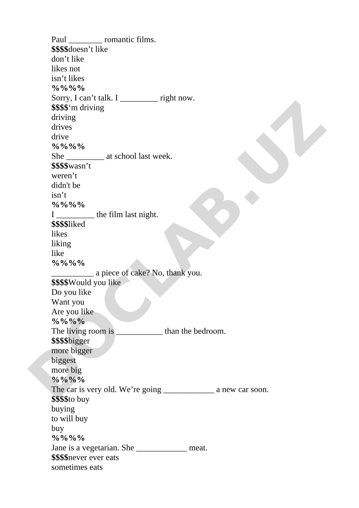 English Grammar and Vocabulary Quiz