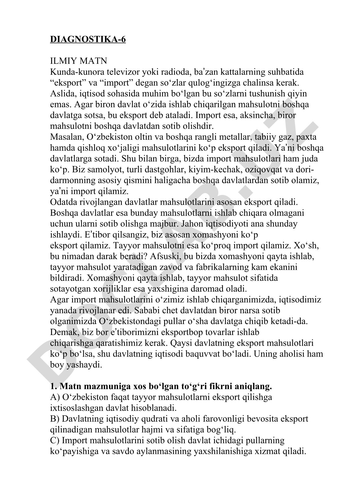 Eksport va import tushunchasi