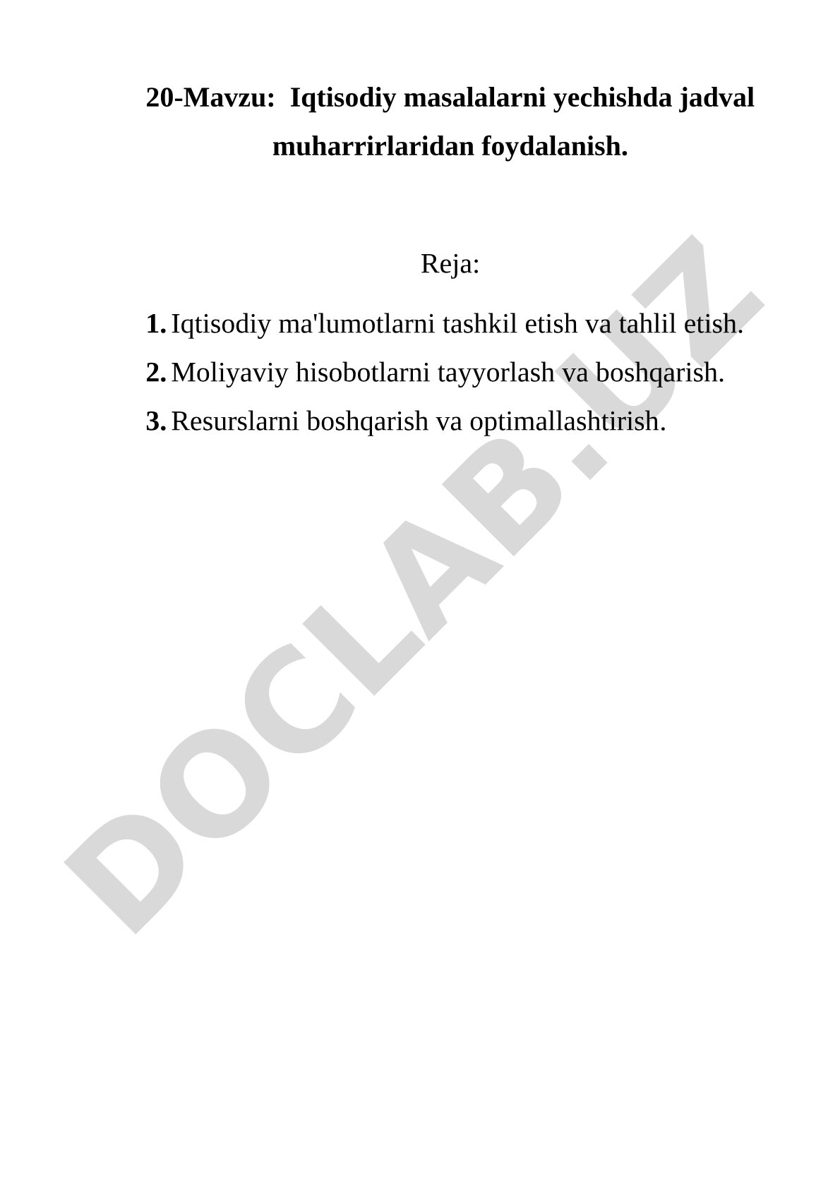 Iqtisodiy masalalarni yechishda jadval muharrirlaridan foydalanish