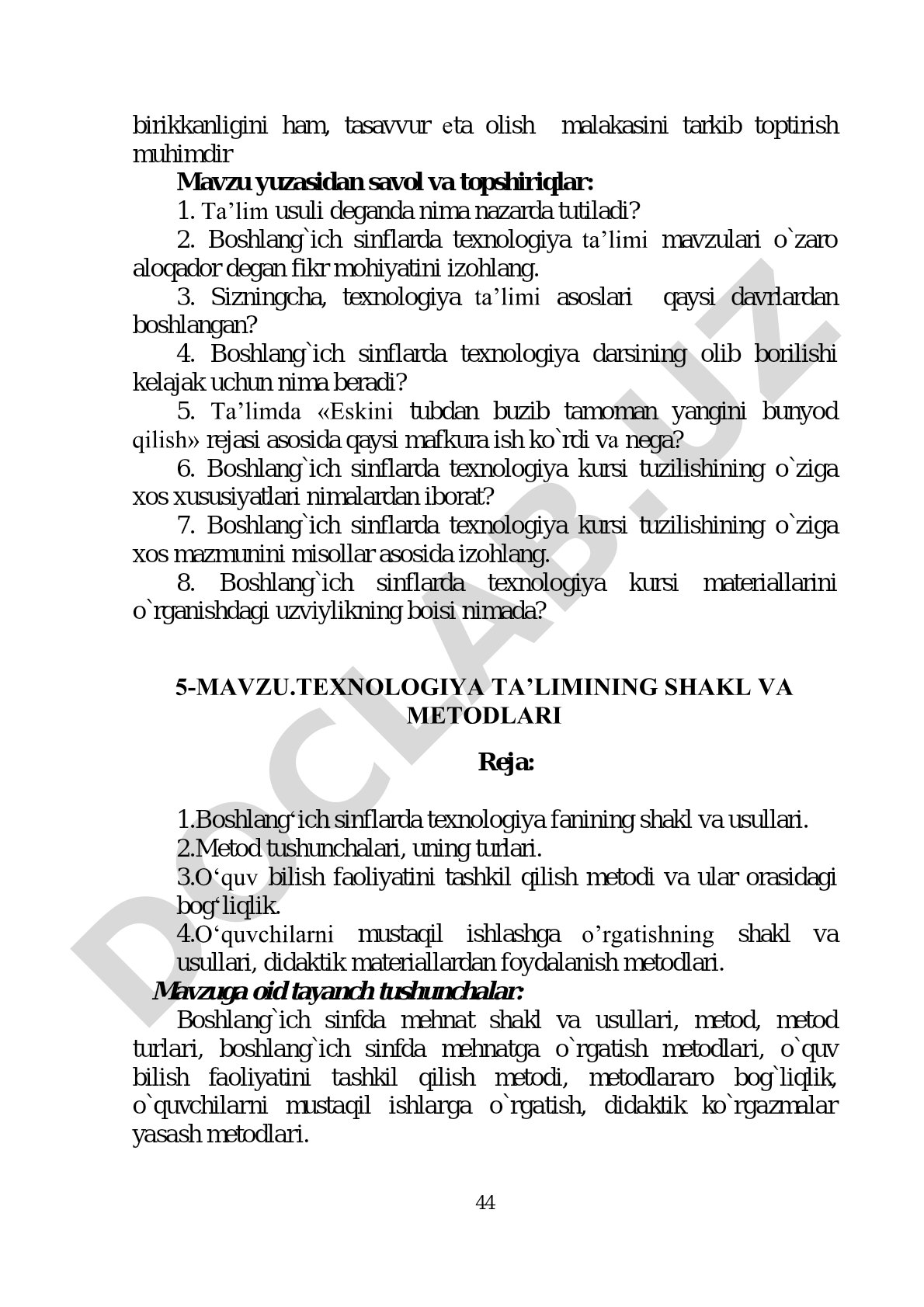 5-MAVZU. TEXNOLOGIYA TA'LIMINING SHAKL VA METODLARI