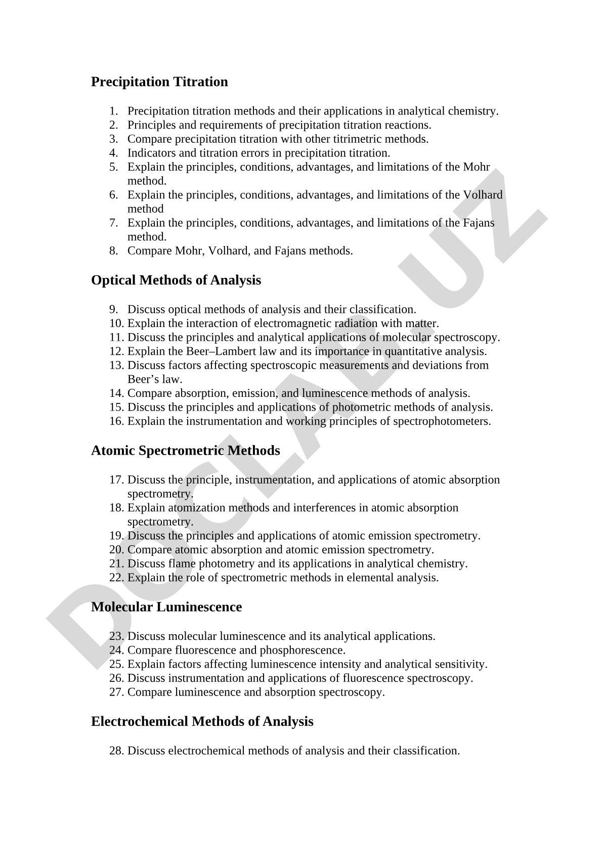 Precipitation Titration and Optical Methods of Analysis