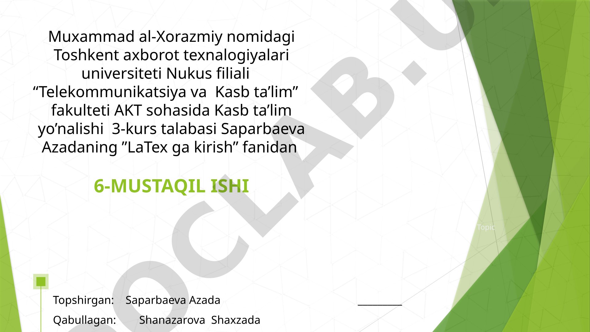LaTex ga kirish fanidan 6-mustaqil ishi: O'rnatilgan hisoblagichlardan foydalanish