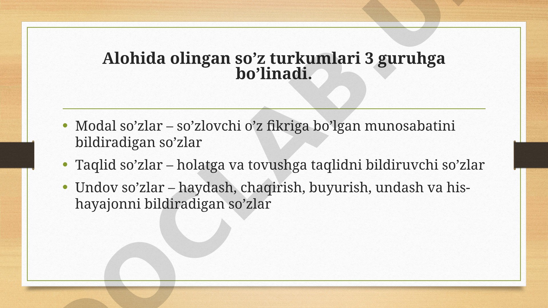 Alohida olingan so‘z turkumlari