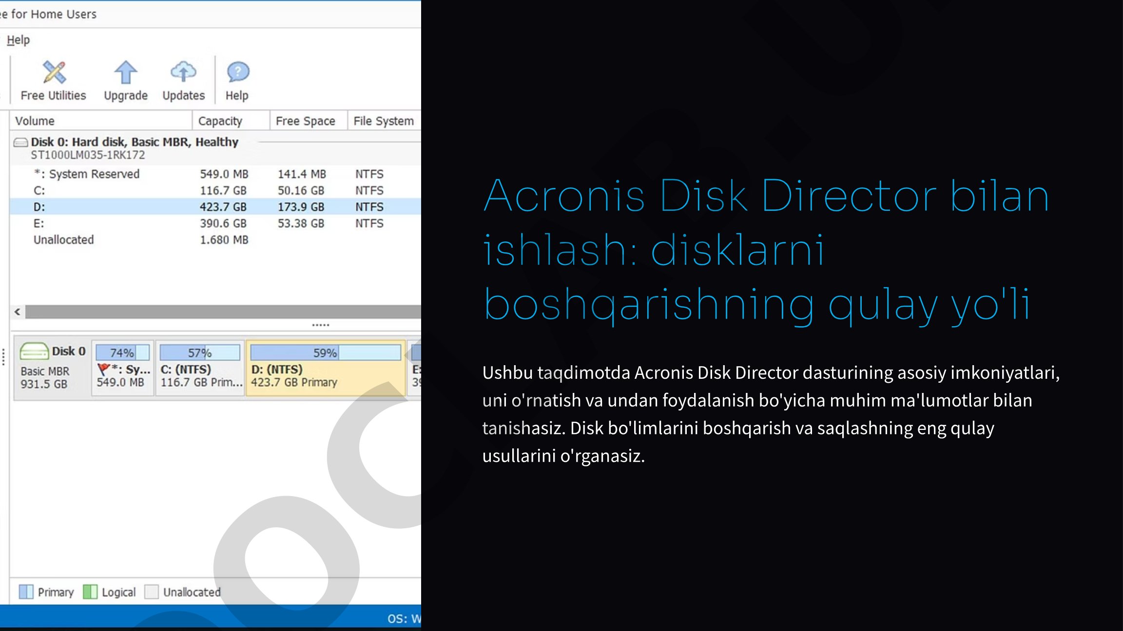 Acronis Disk Director bilan ishlash: disklarni boshqarishning qulay yo'li