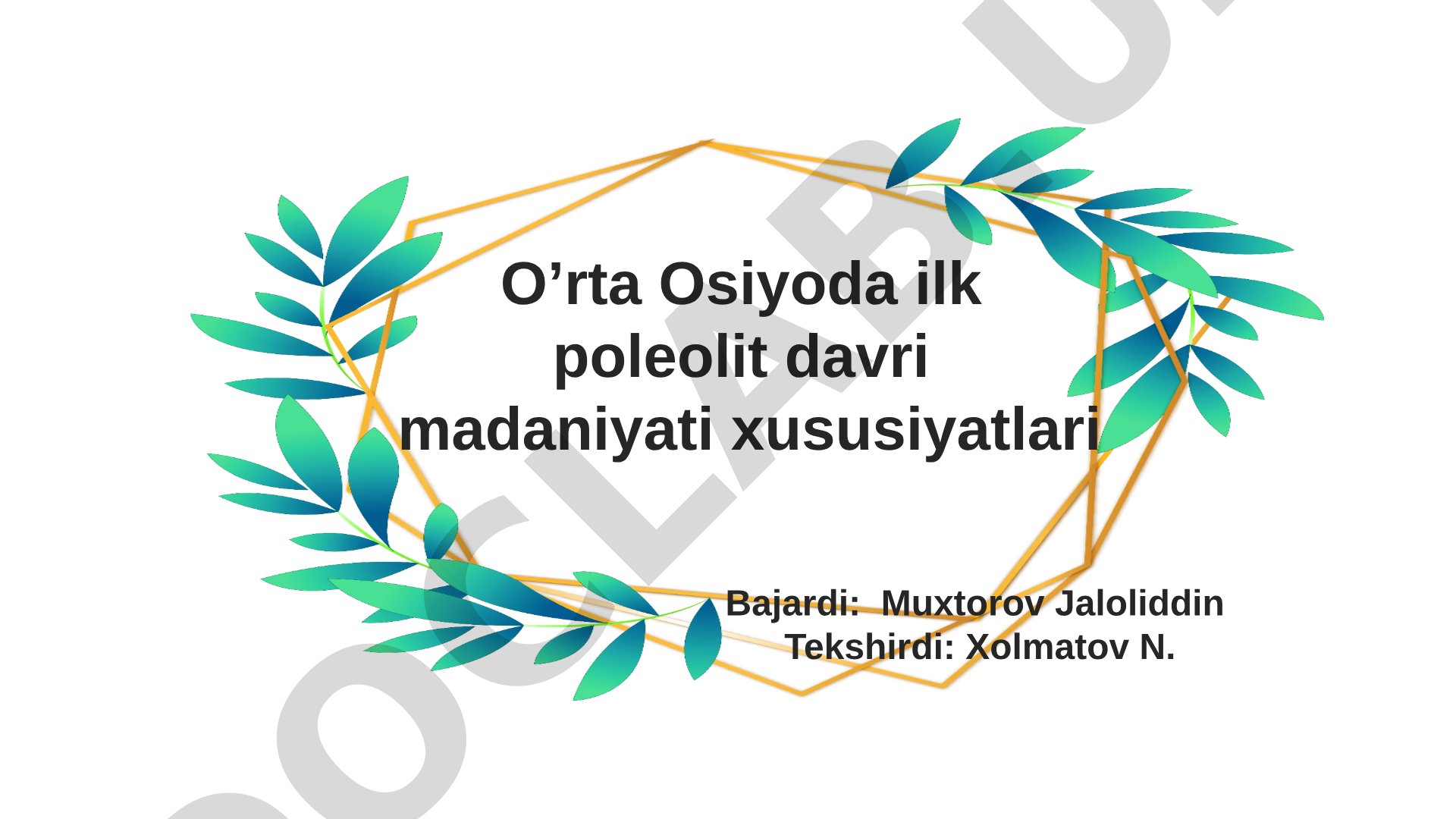 O’rta Osiyoda ilk poleolit davri madaniyati xususiyatlari