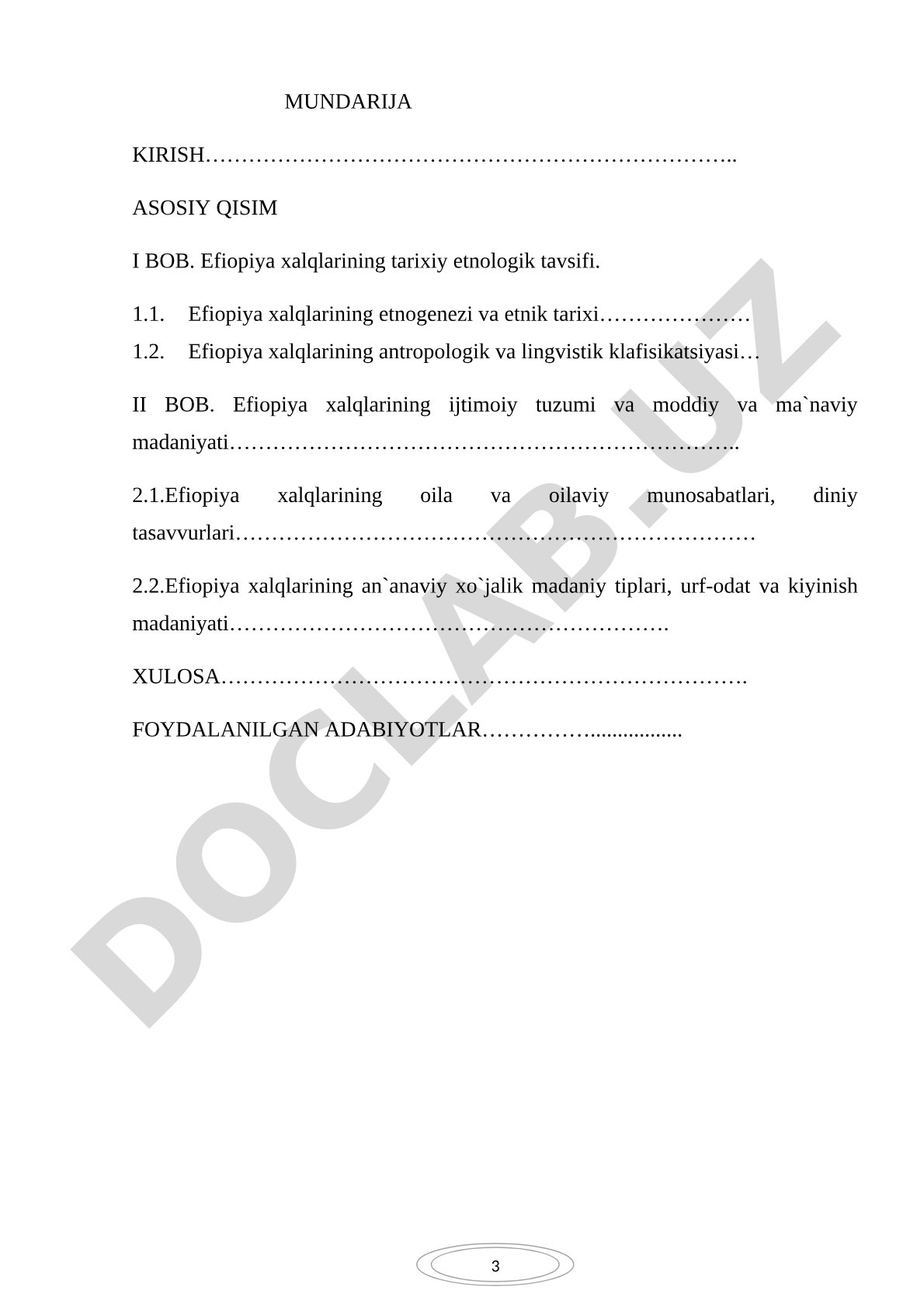 Efiopiya xalqlarining kelib chiqishi, tarixi, etnografiyasi, madaniyati va xo'jaligi