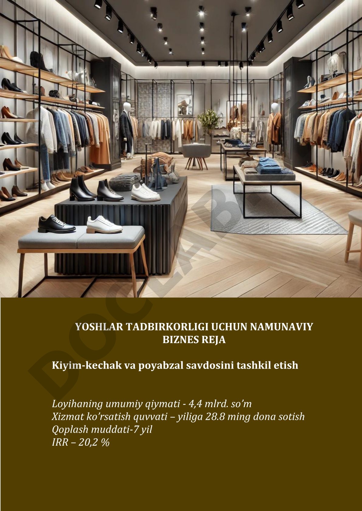 Kiyim-kеchak va poyabzal savdosini tashkil etish biznes rejasi