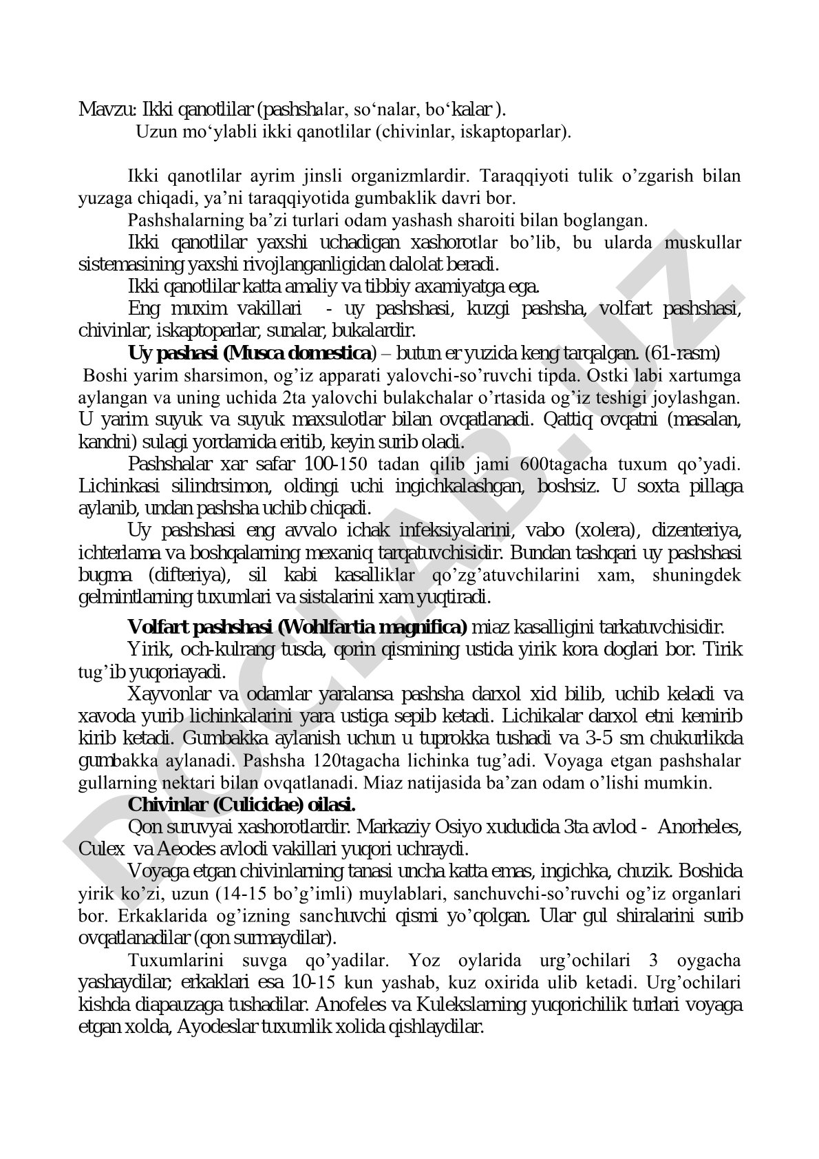 Ikki qanotlilar (pashshalar, so‘nalar, bo‘kalar)