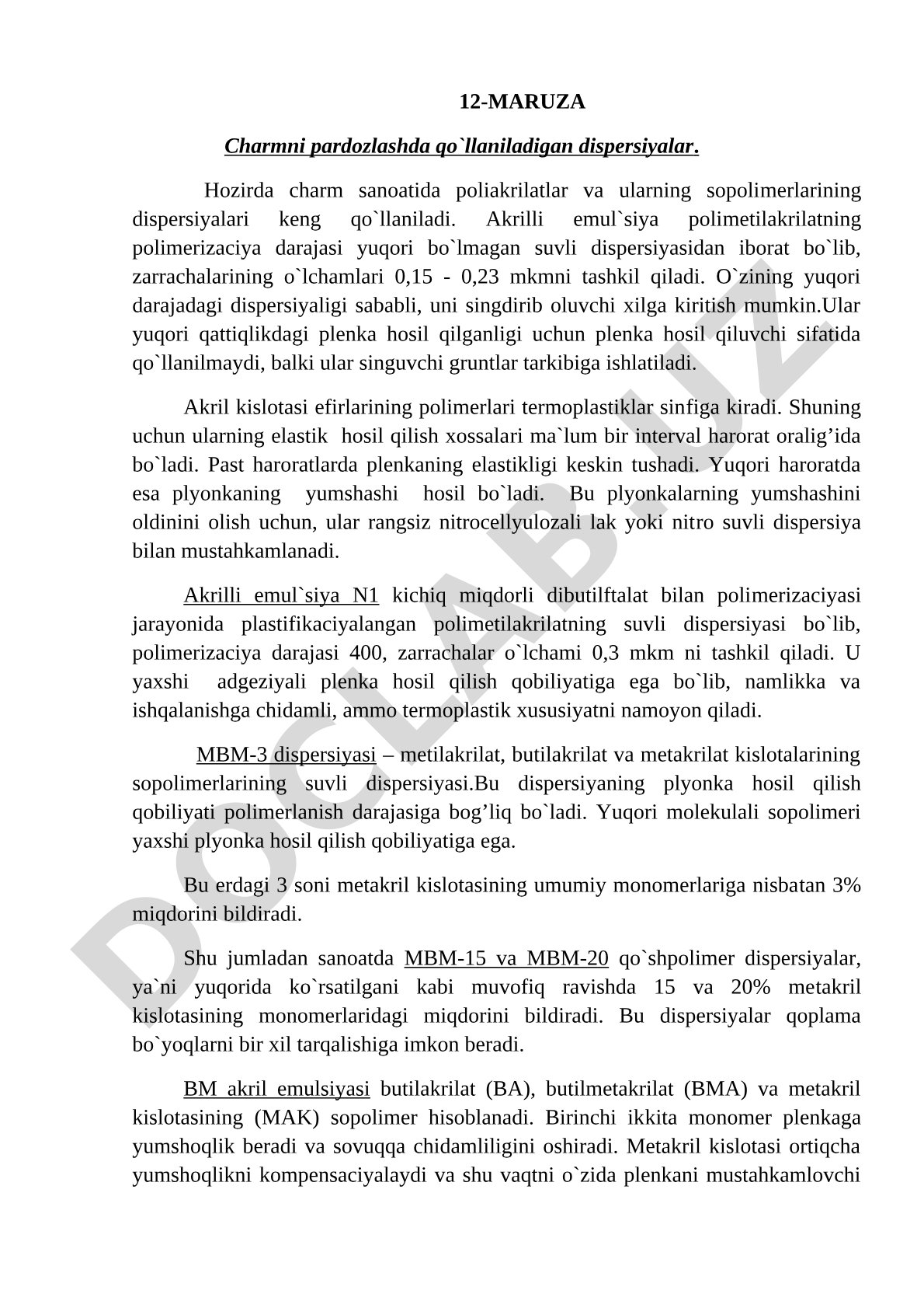 Charmni pardozlashda qo`llaniladigan dispersiyalar