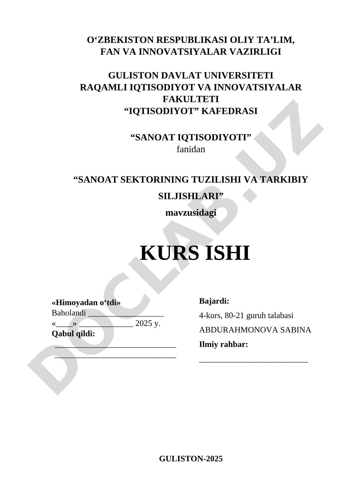 Sanoat sektorining tuzilishi va tarkibiy siljishlari
