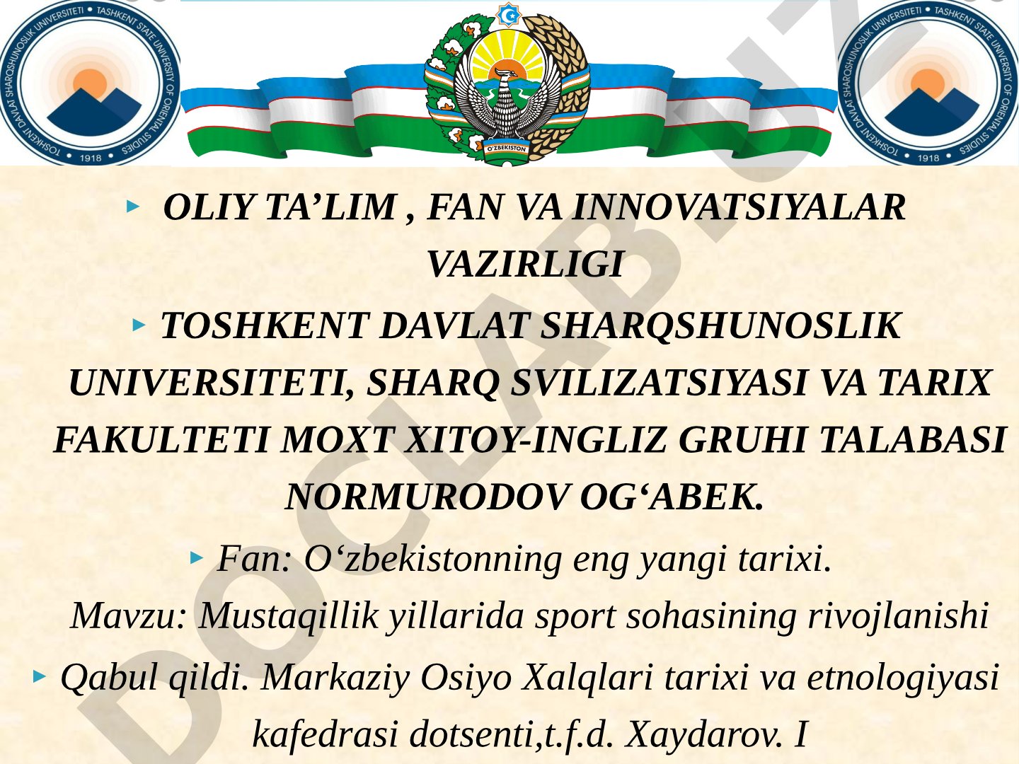 Mustaqillik yillarida sport sohasining rivojlanishi