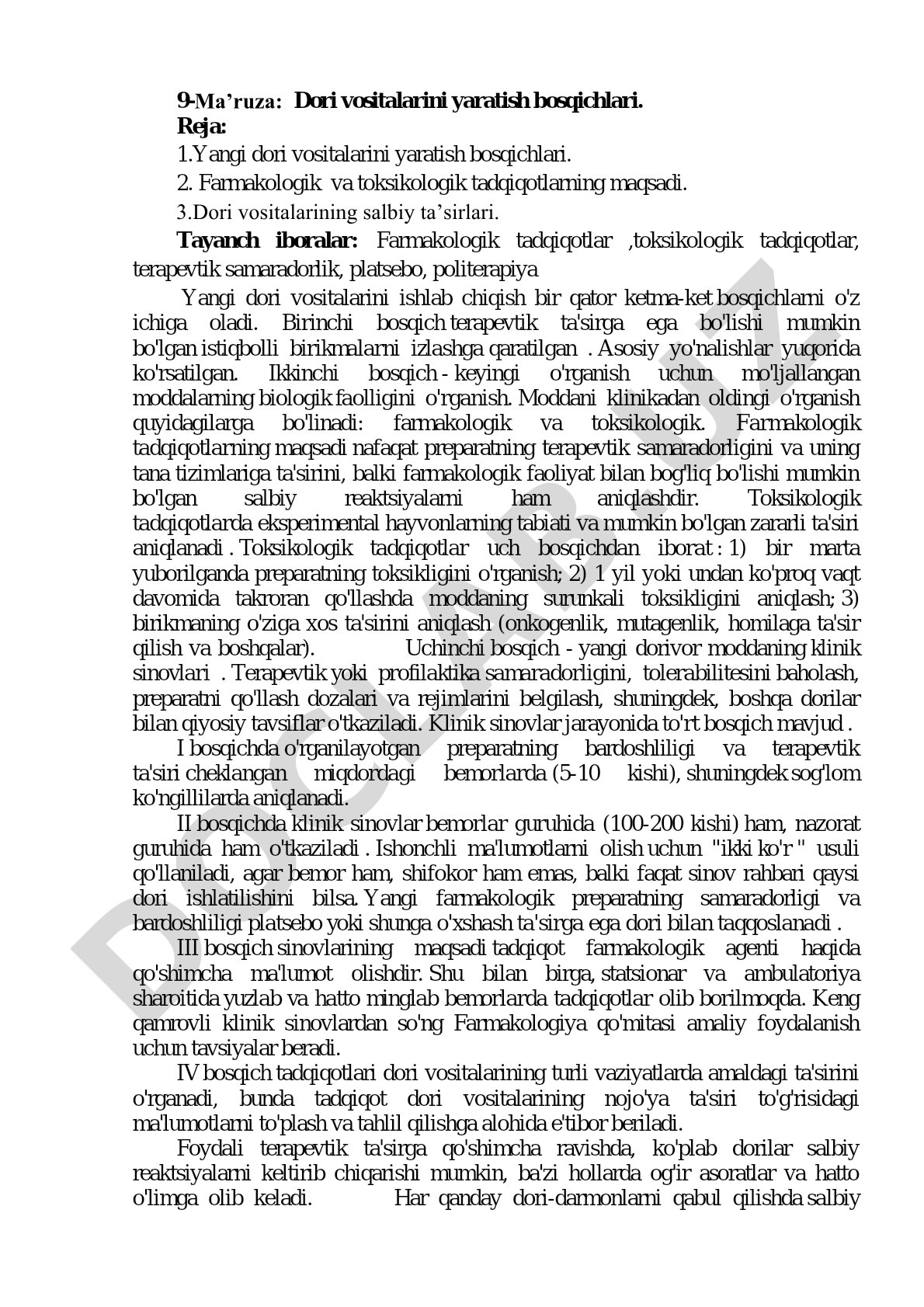 Dori vositalarini yaratish bosqichlari