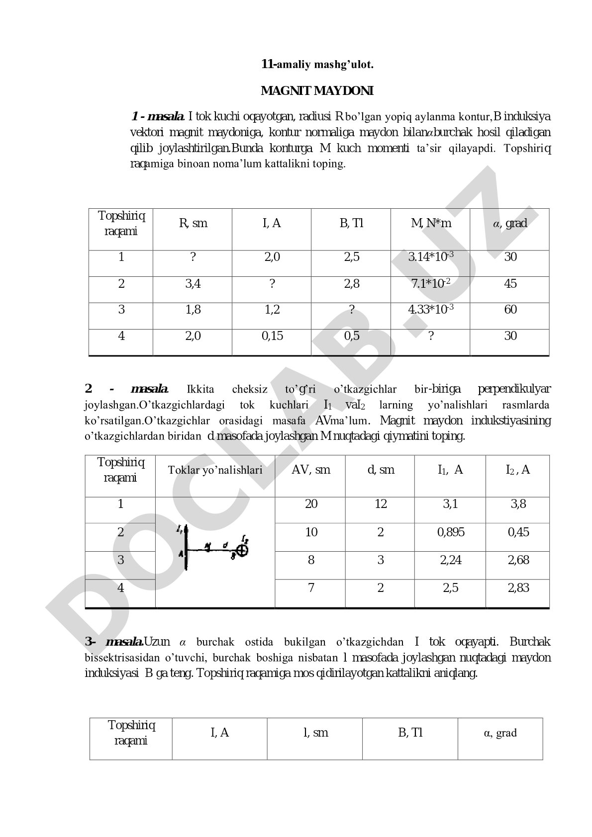 Magnit maydoni bo'yicha amaliy mashg'ulot
