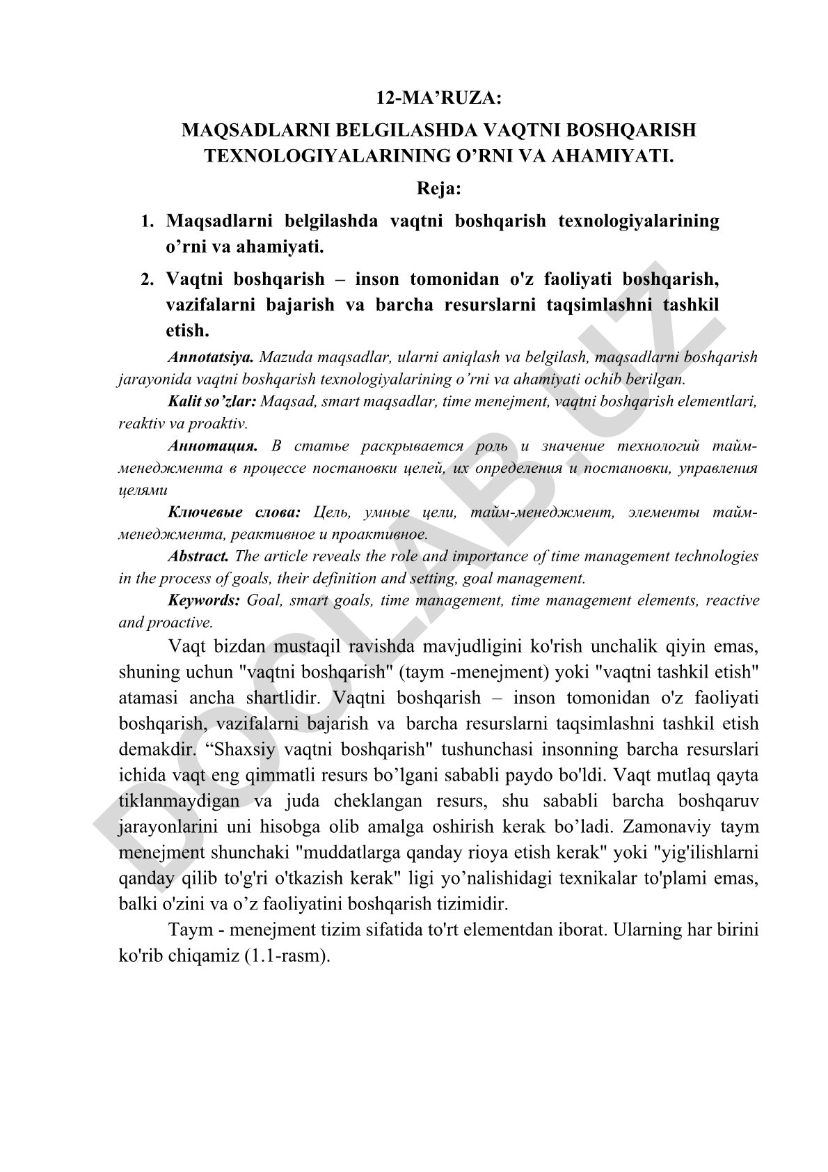 Maqsadlarni belgilashda vaqtni boshqarish texnologiyalarining o'rn va ahamiyati