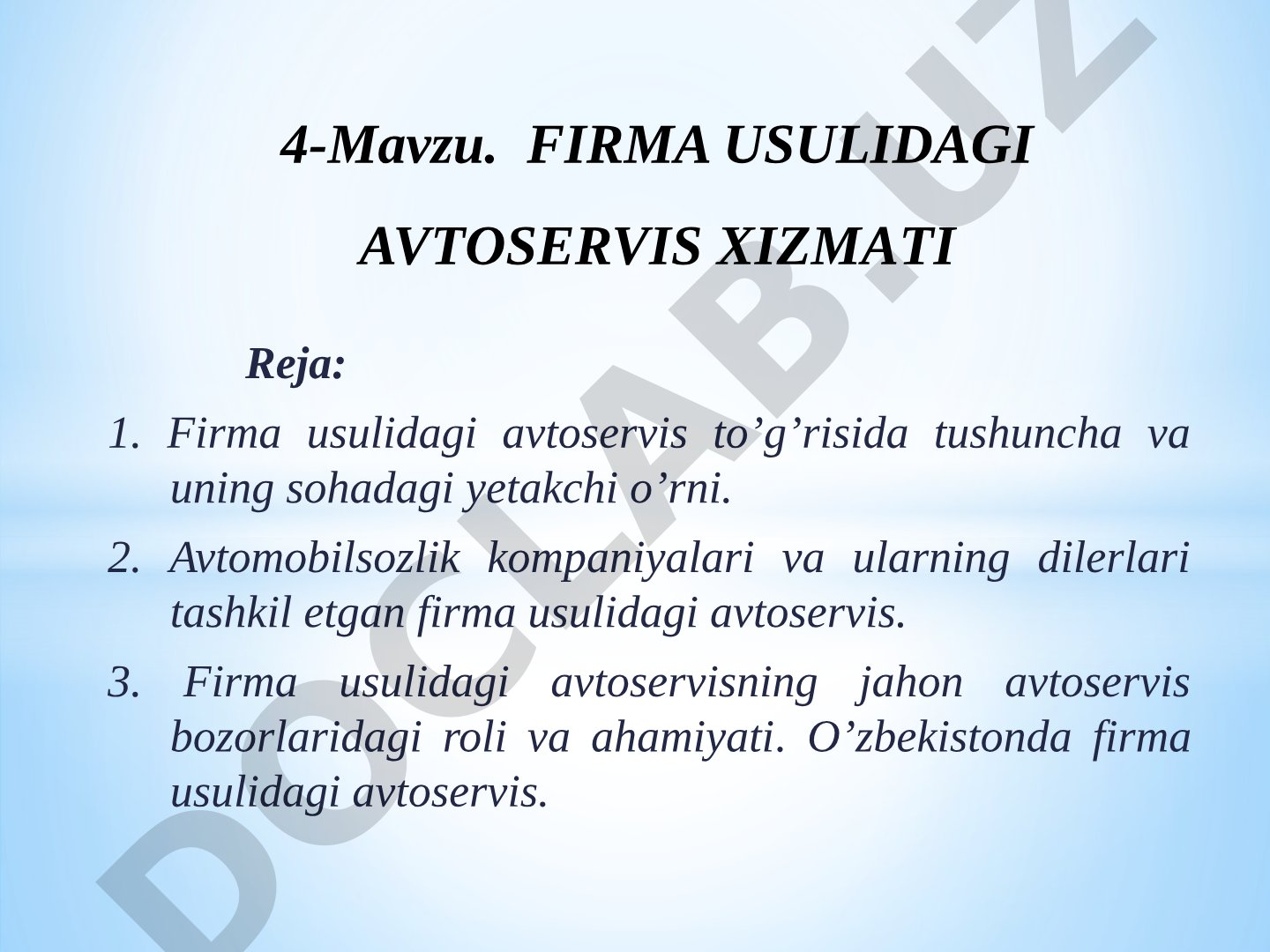 Firma usulidagi avtoservis xizmati