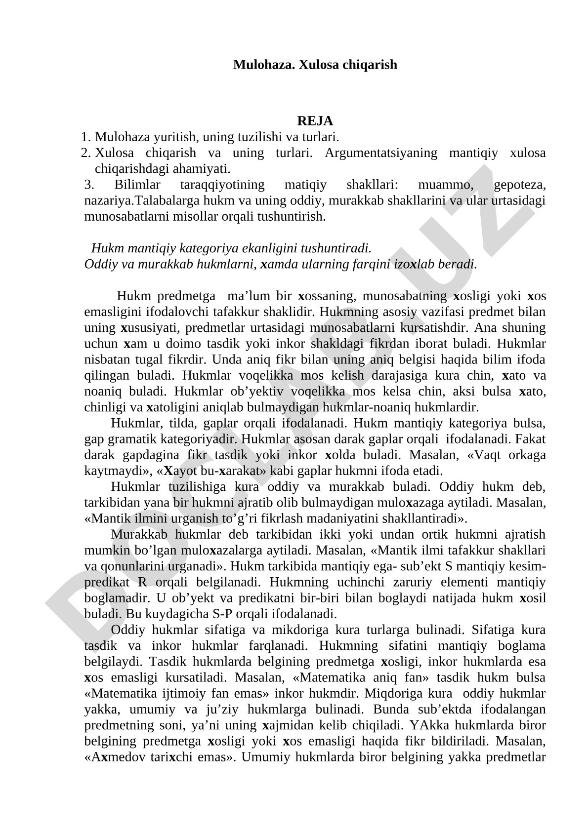 Mulohaza, xulosa chiqarish va hukm turlari