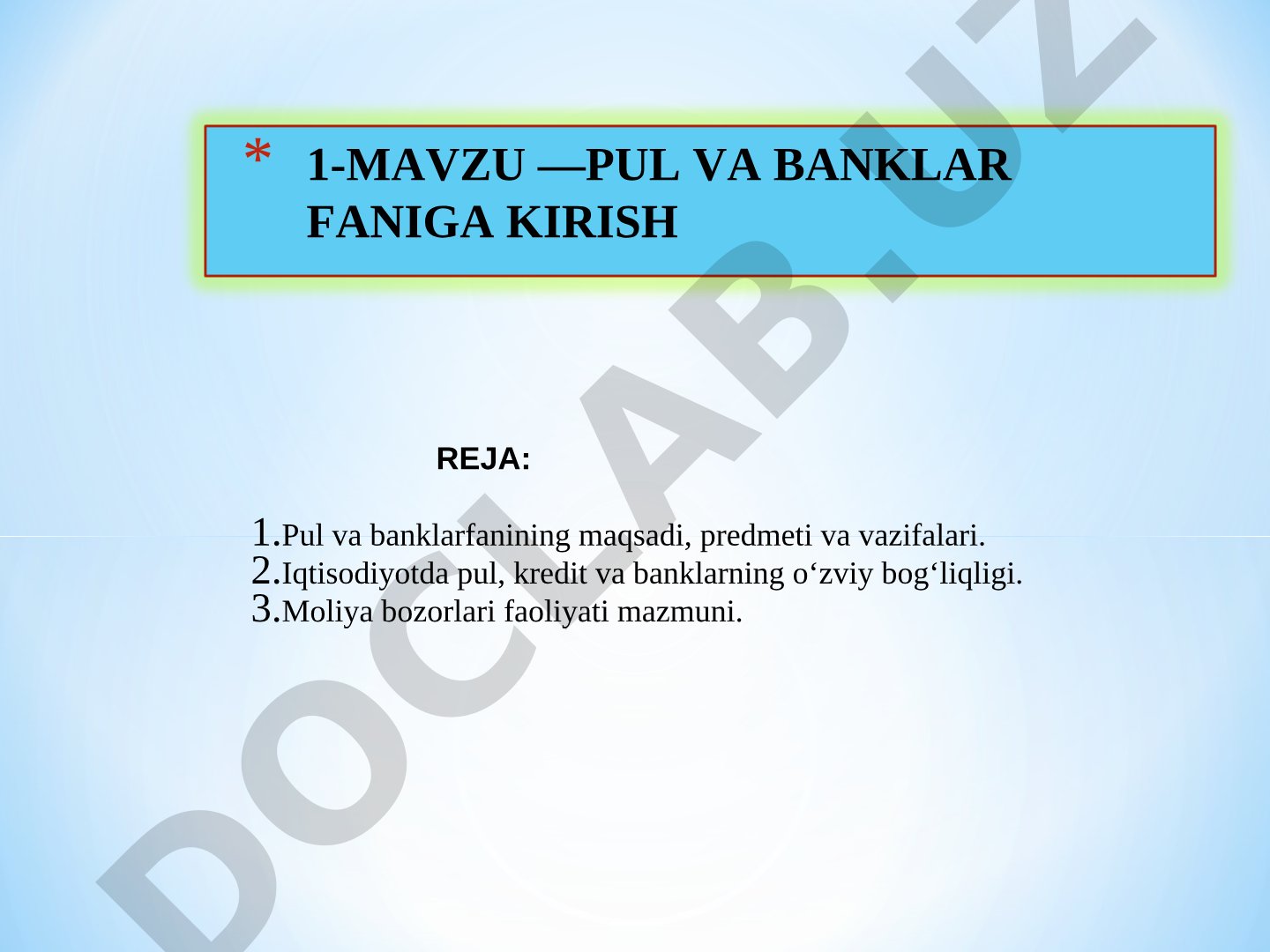 Pul va banklar faniga kirish