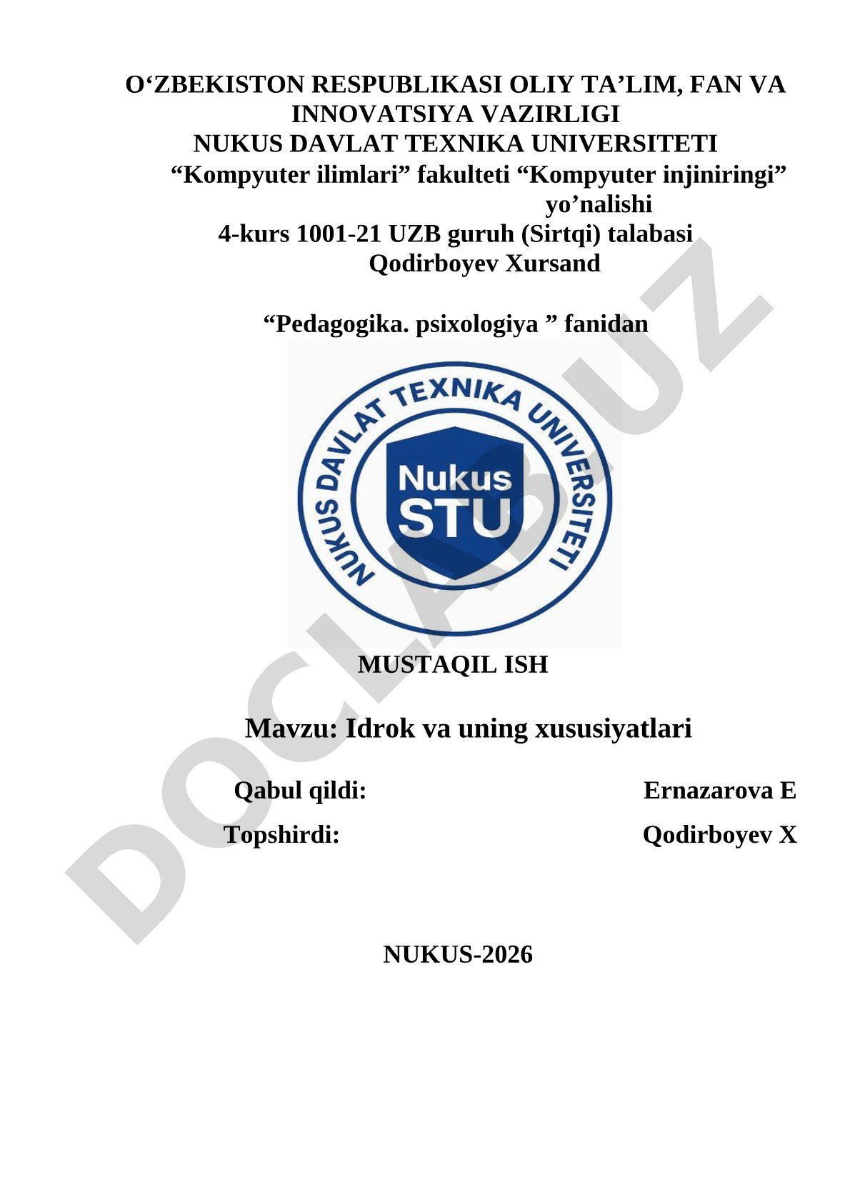 Idrok va uning xususiyatlari