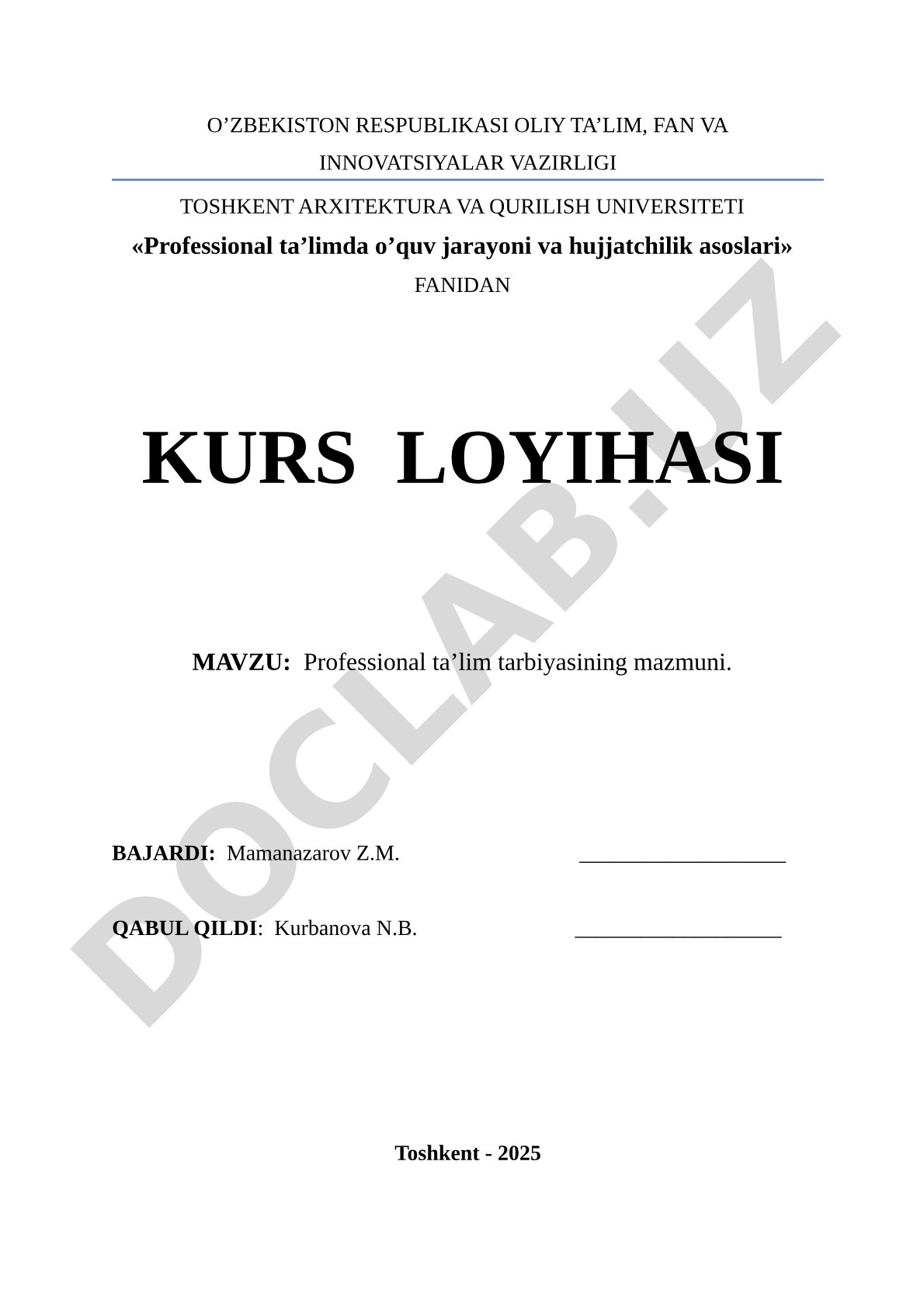 Professional ta’lim tarbiyasining mazmuni