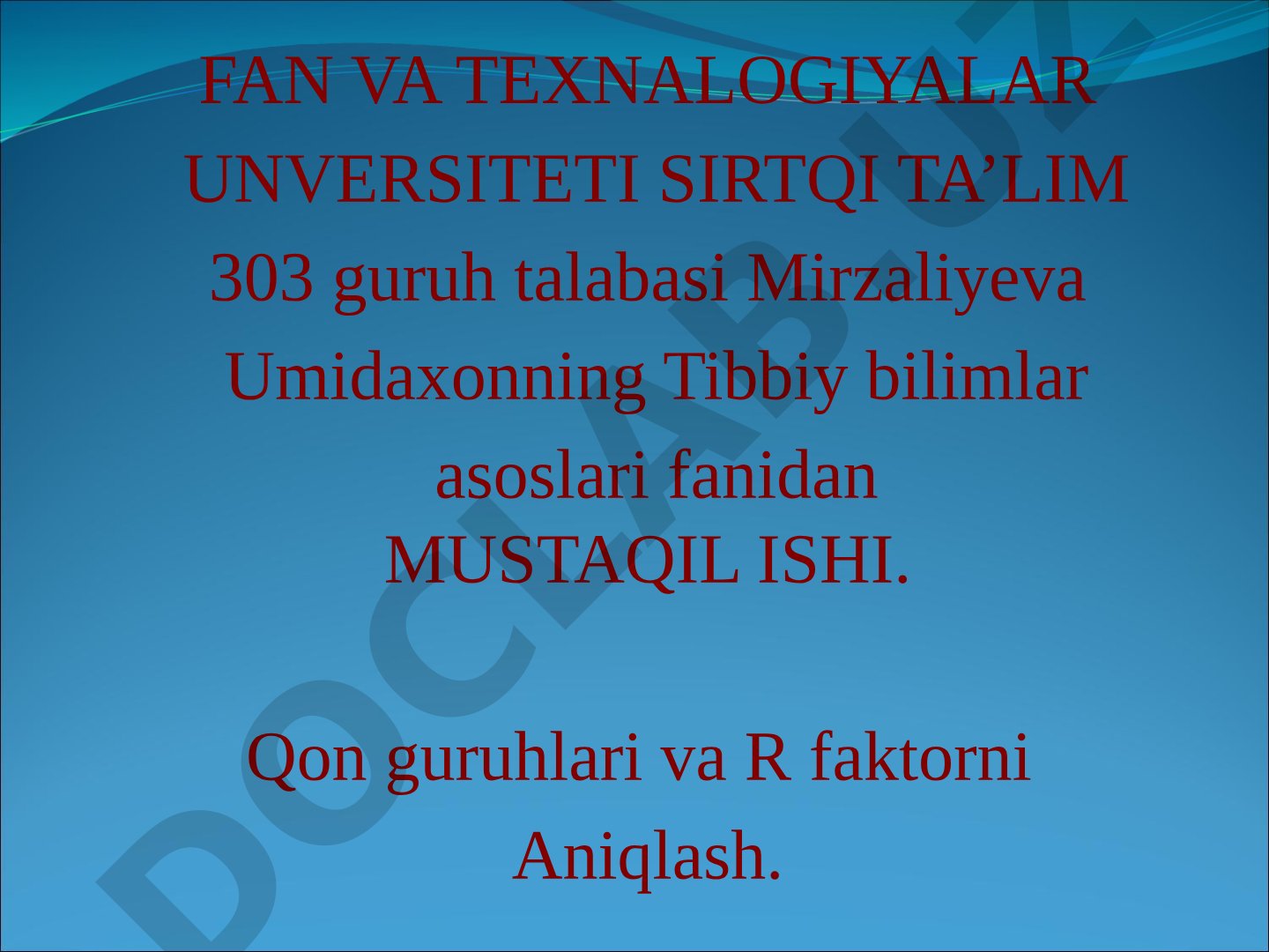 Qon guruhlari va R faktorni Aniqlash