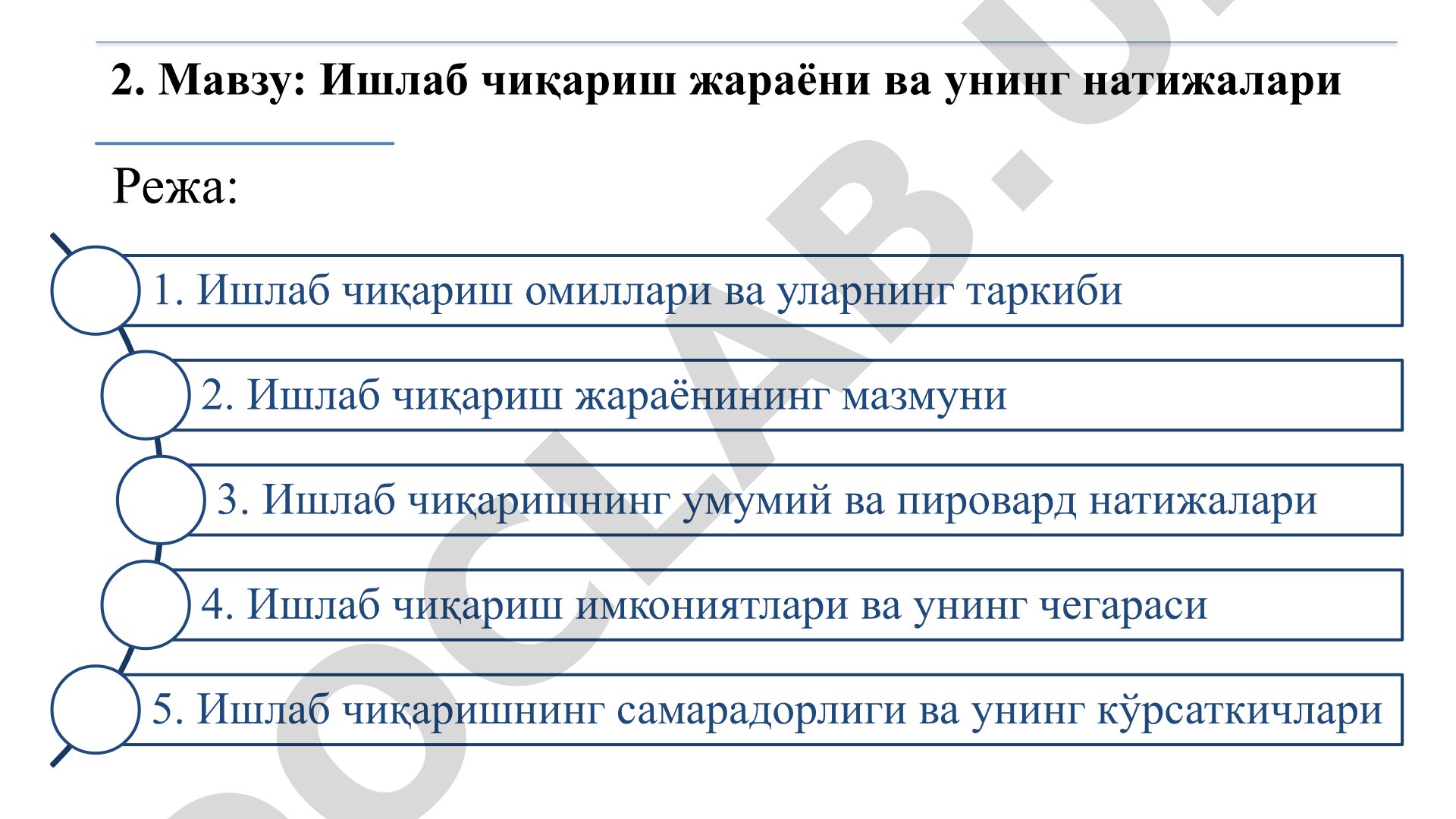 Ишлаб чиқариш жараёни ва унинг натижалари