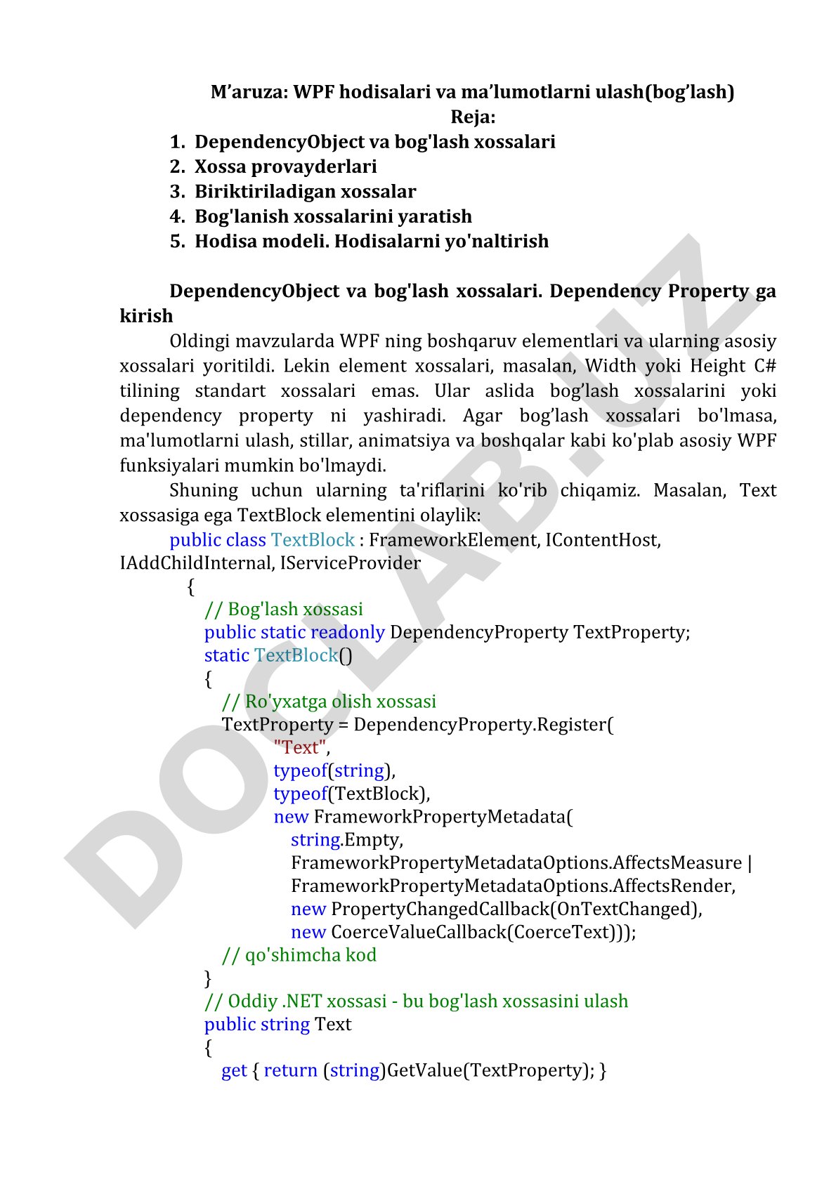 DependencyObject va bog'lash xossalari 2