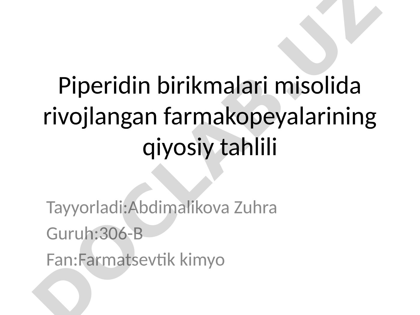 Piperidin birikmalari misolida rivojlangan farmakopeyalarining qiyosiy tahlili