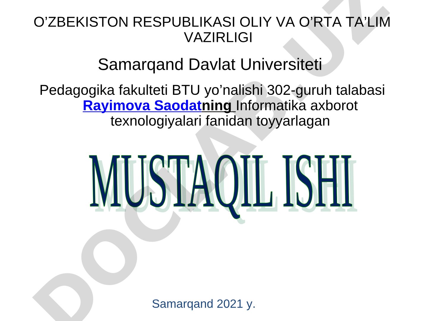 Microsoft Excel dasturida ishlash