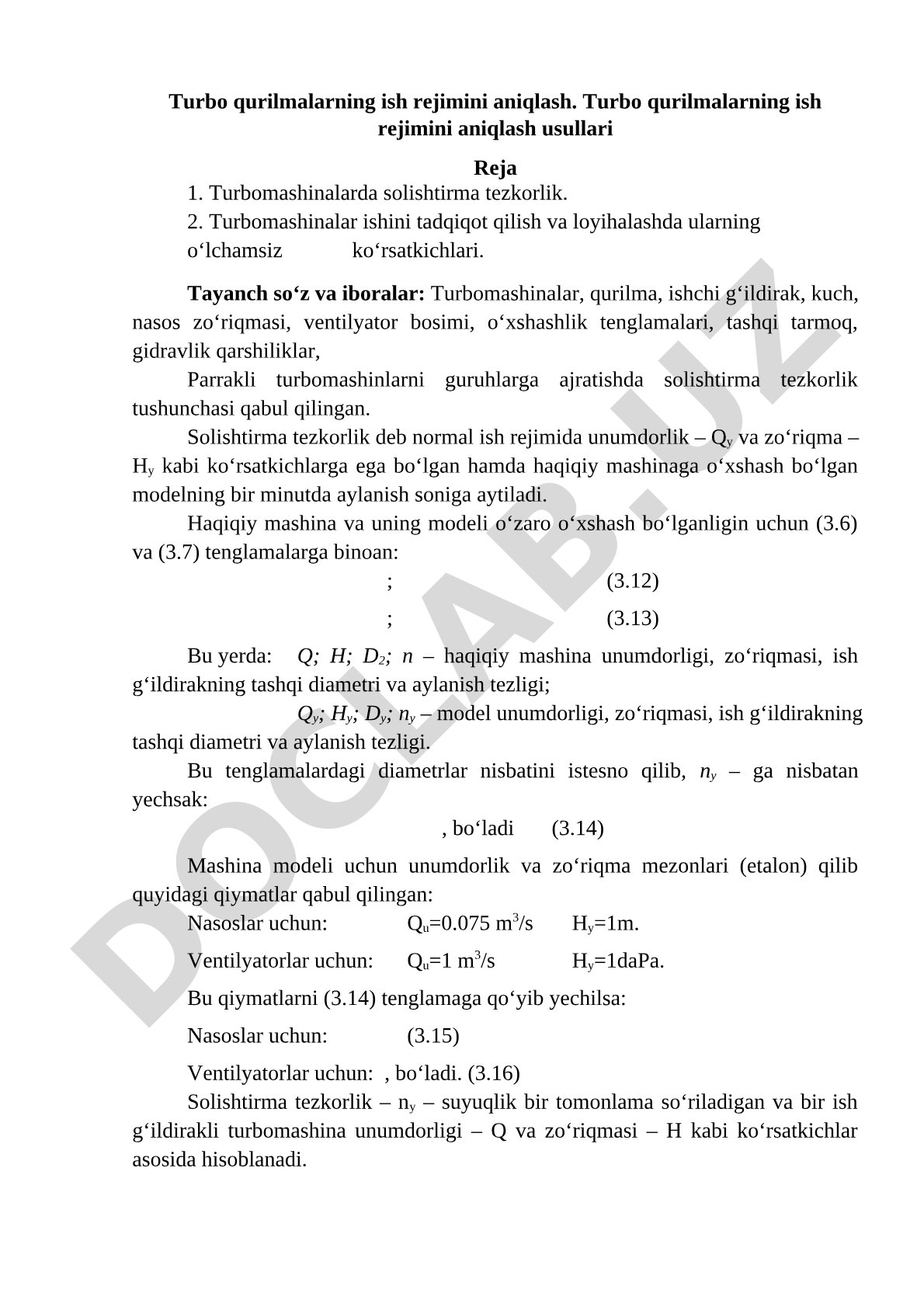 Turbo qurilmalarning ish rejimini aniqlash usullari