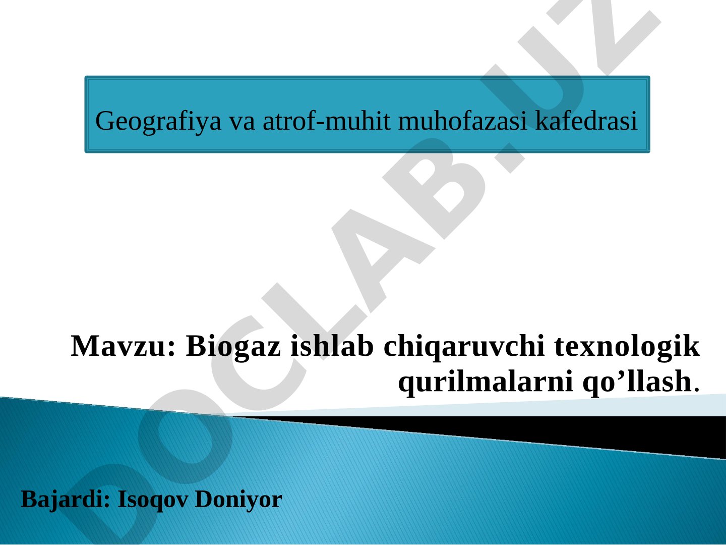 Biogaz ishlab chiqaruvchi texnologik qurilmalarni qo'llash