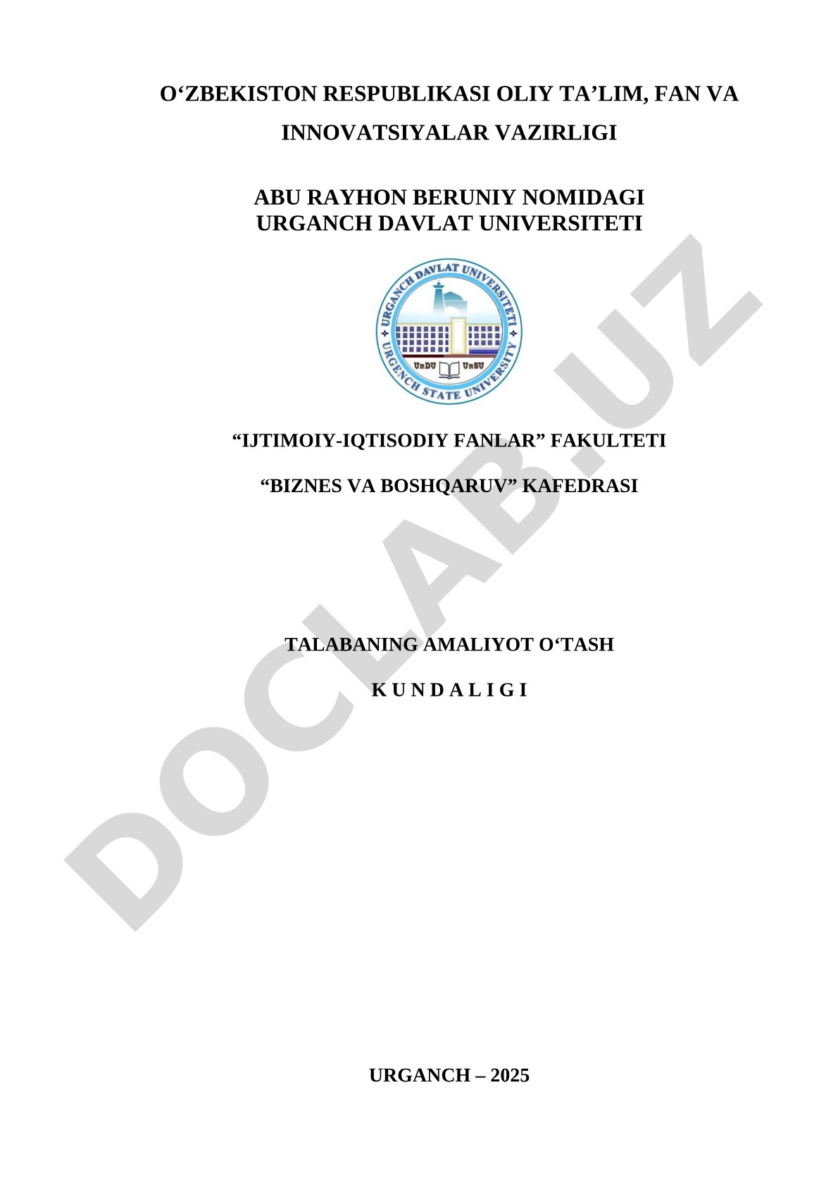 Talabaning amaliyot o'tash kundaligi