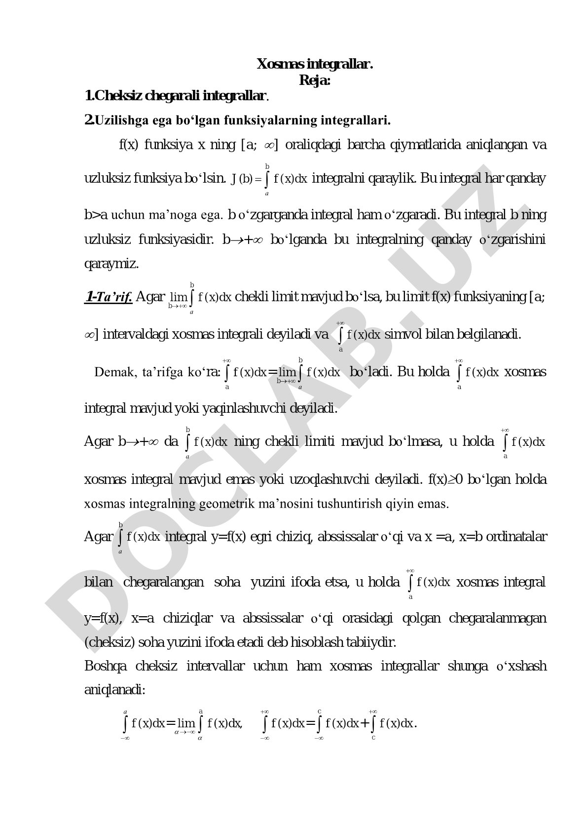 Xosmas integrallar