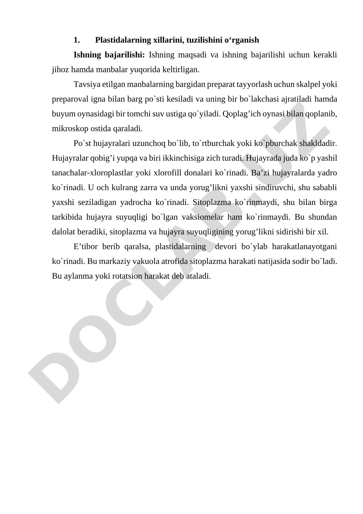 Plastidalarning xillarini, tuzilishini o'rganish