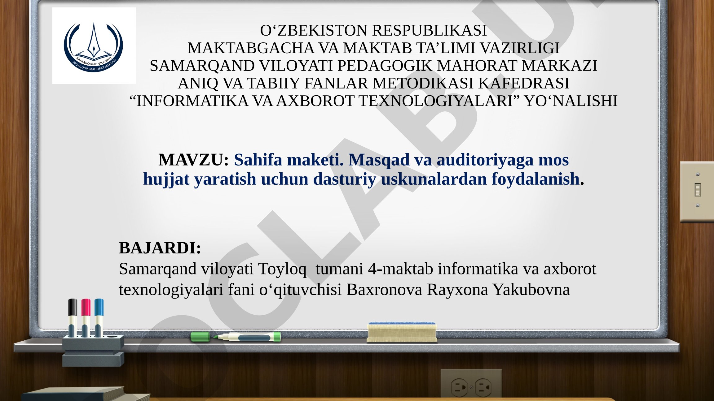 Sahifa maketi. Masqad va auditoriyaga mos hujjat yaratish uchun dasturiy uskunalardan foydalanish.