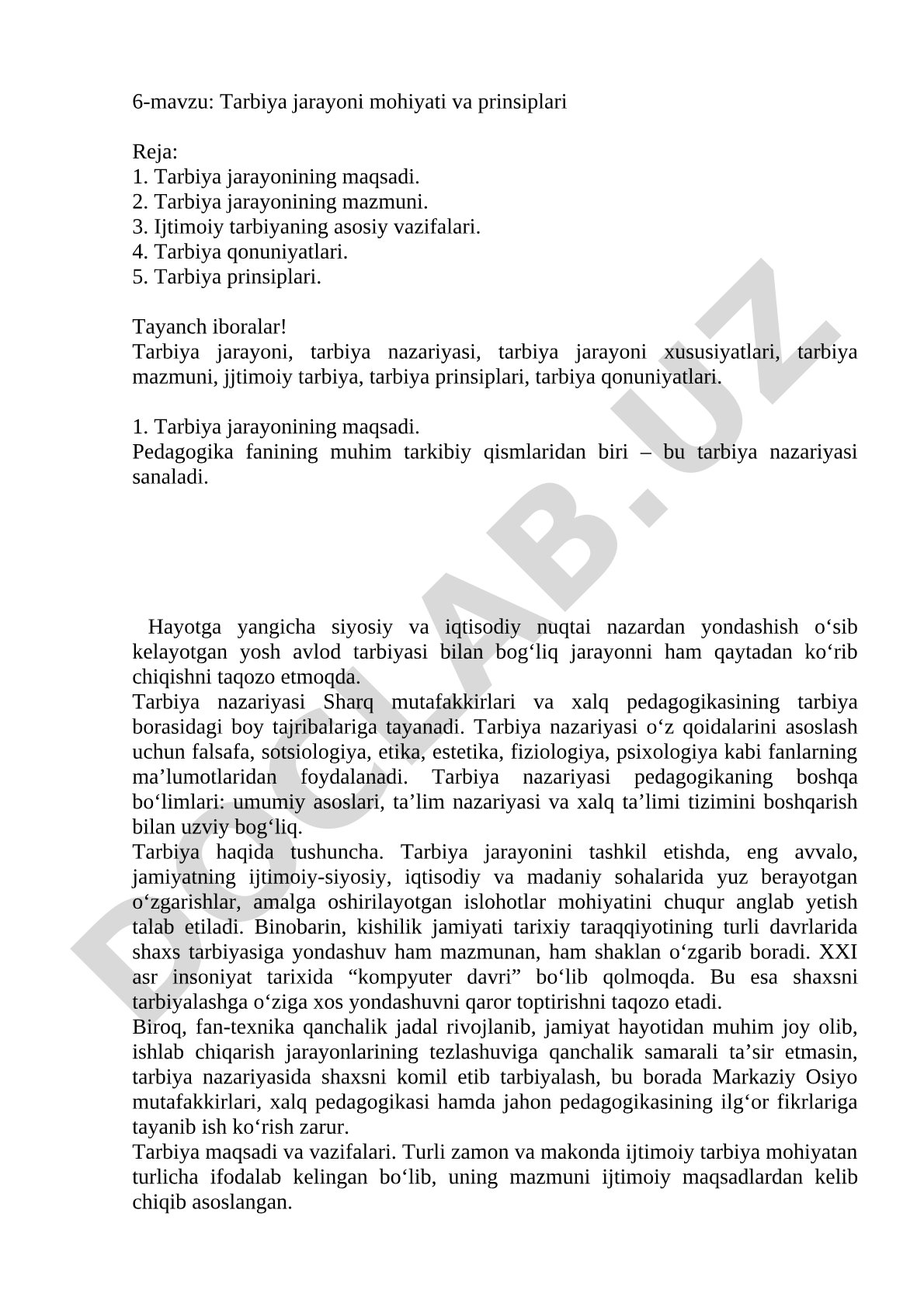 Tarbiya jarayoni mohiyati va prinsiplari