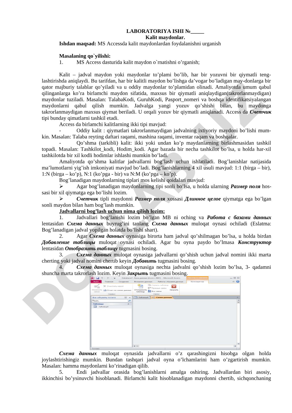 Laboratoriya ishi №_____ kalit maydonlar